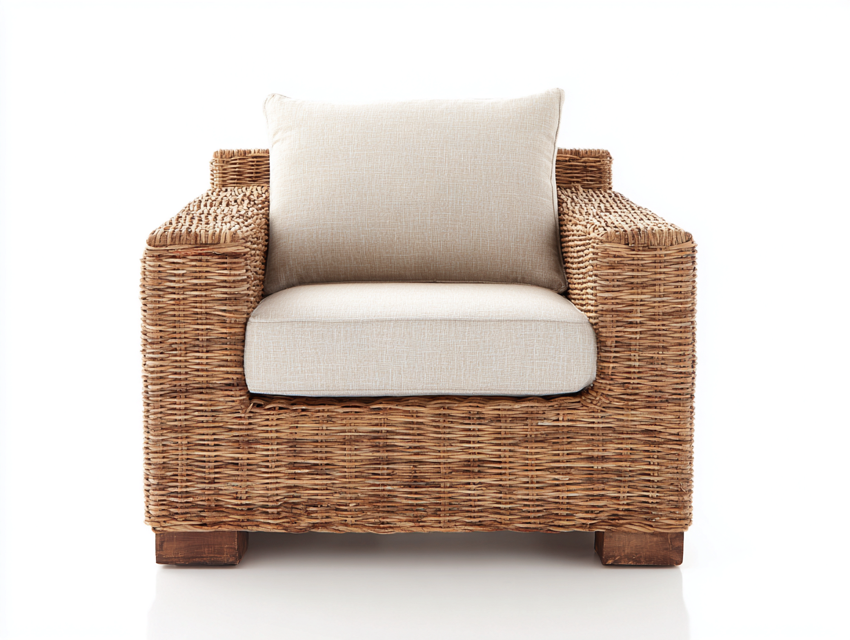 Poltrona da giardino - rattan-tessuto-legno - 104x91x77 cm - marrone-beige - stile rustico-Niriaoliving
