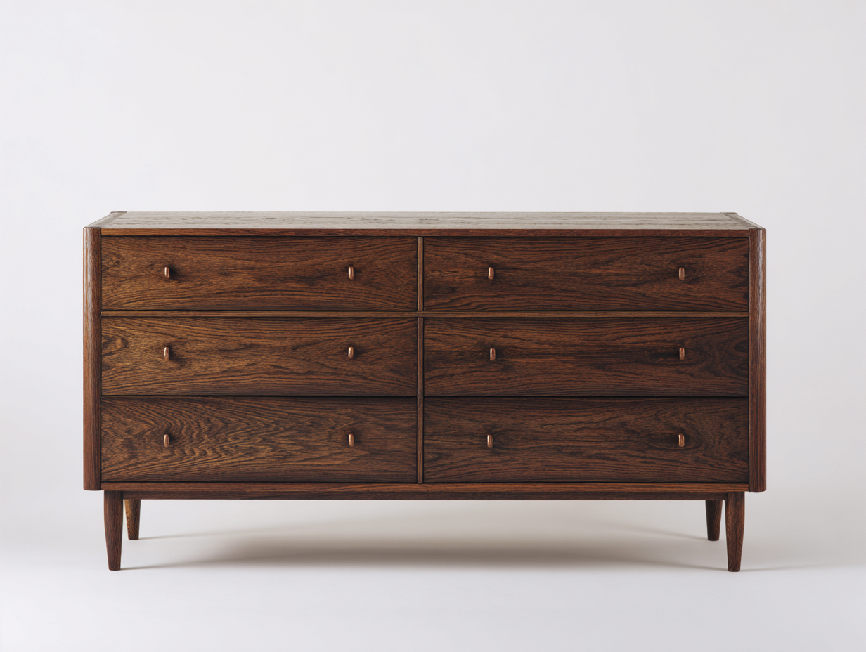 Cassettiera-Legno massello-Legno-140x43x80 cm-noce scuro-stile mid-century-Savaohaus