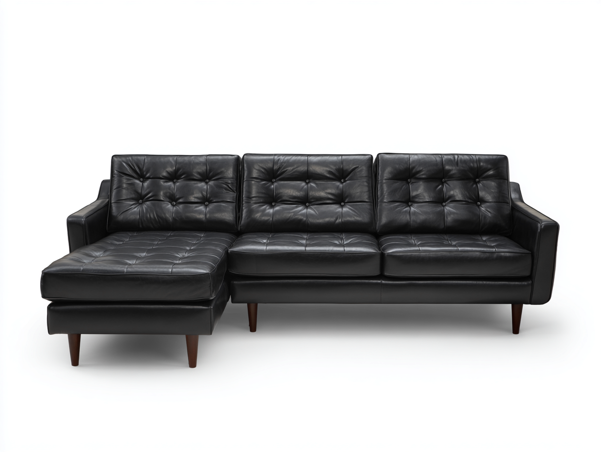 Divano angolare-Ecopelle-legno-263x160x83 cm-Nero-Mid century moderno-Savaohaus