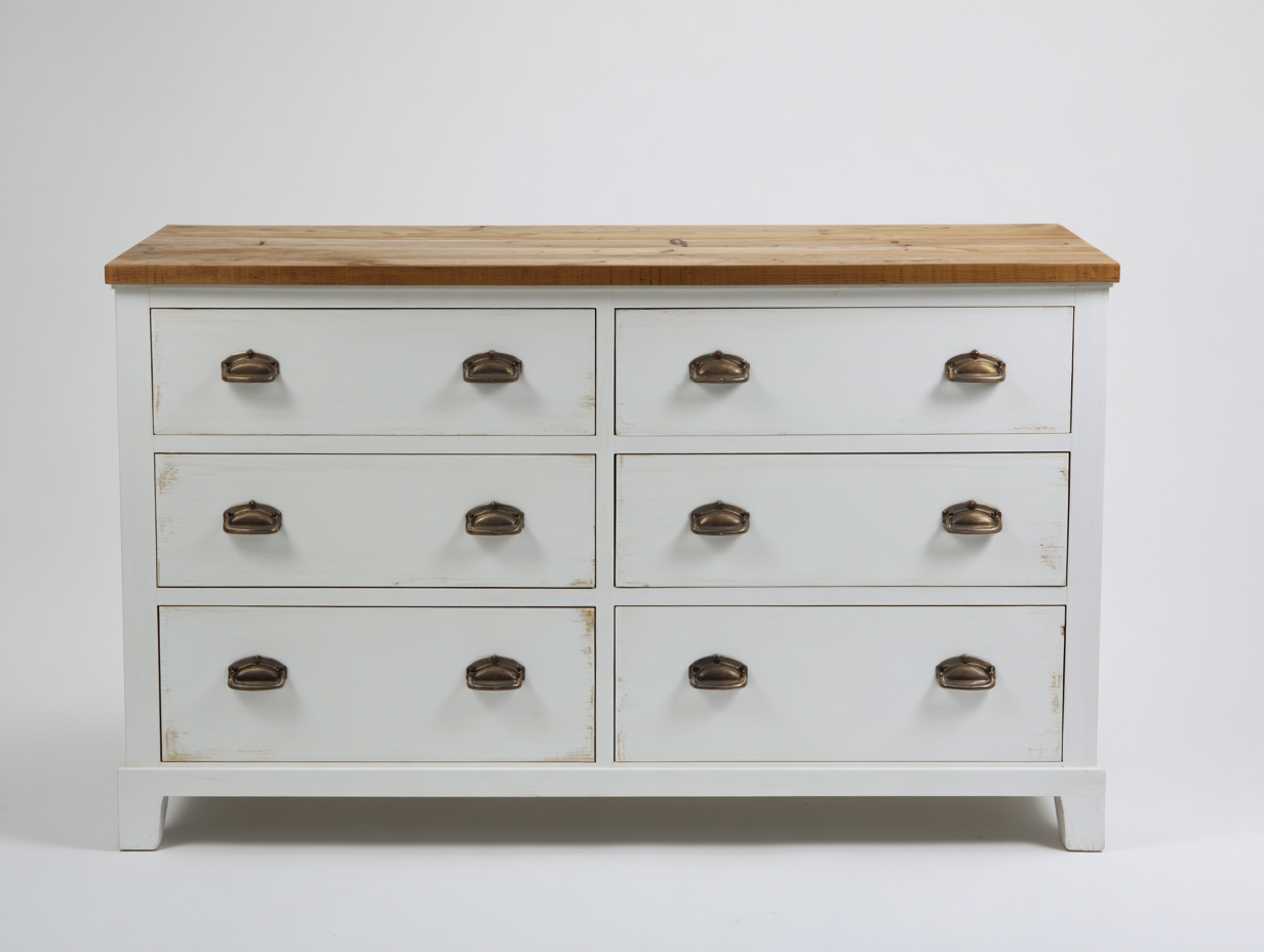 Cassettiera-Legno-Metallo-138x45x84 cm-bianco-quercia-stile country chic-Savaohaus