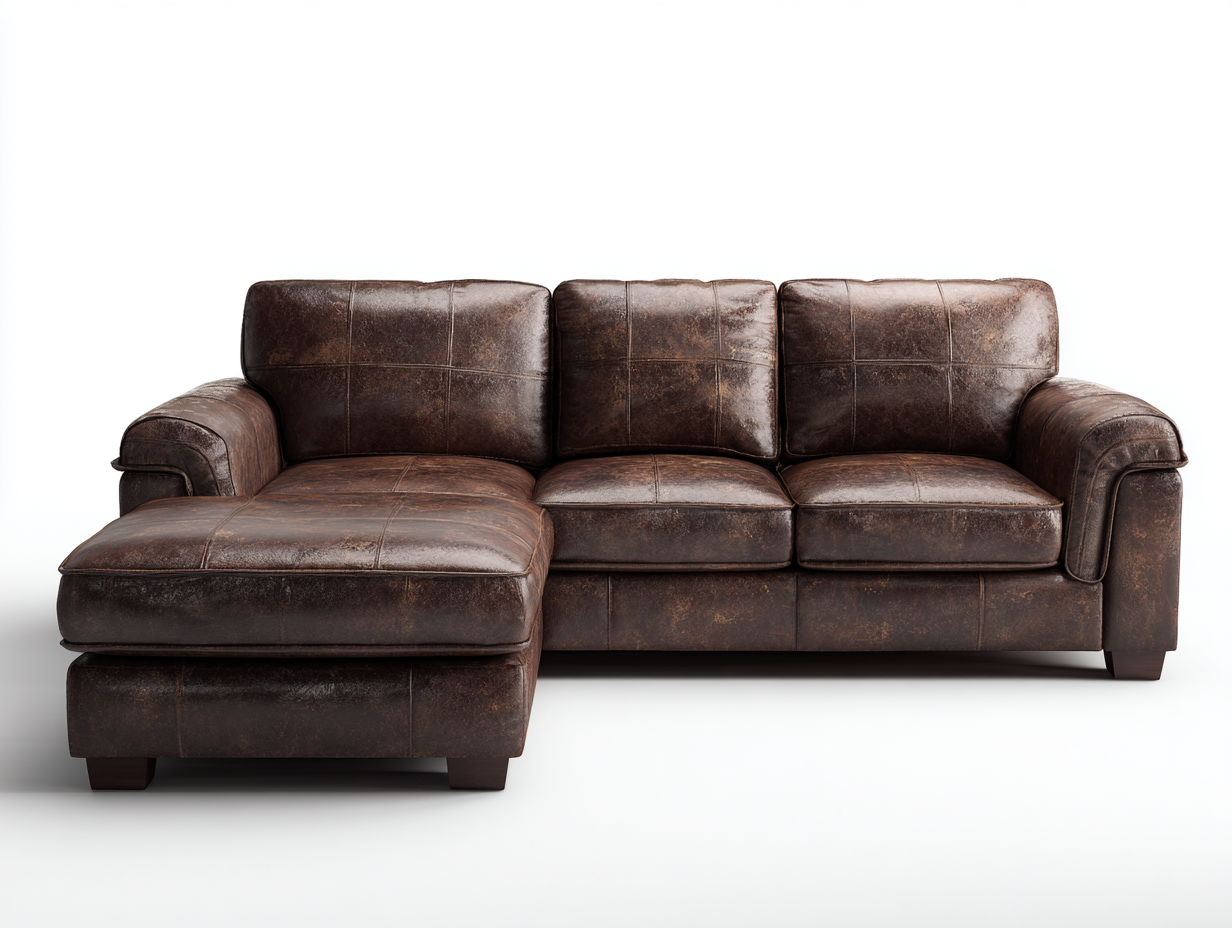Divano angolare-Ecopelle-legno-276x165x85 cm-Marrone scuro-Vintage-Savaohaus