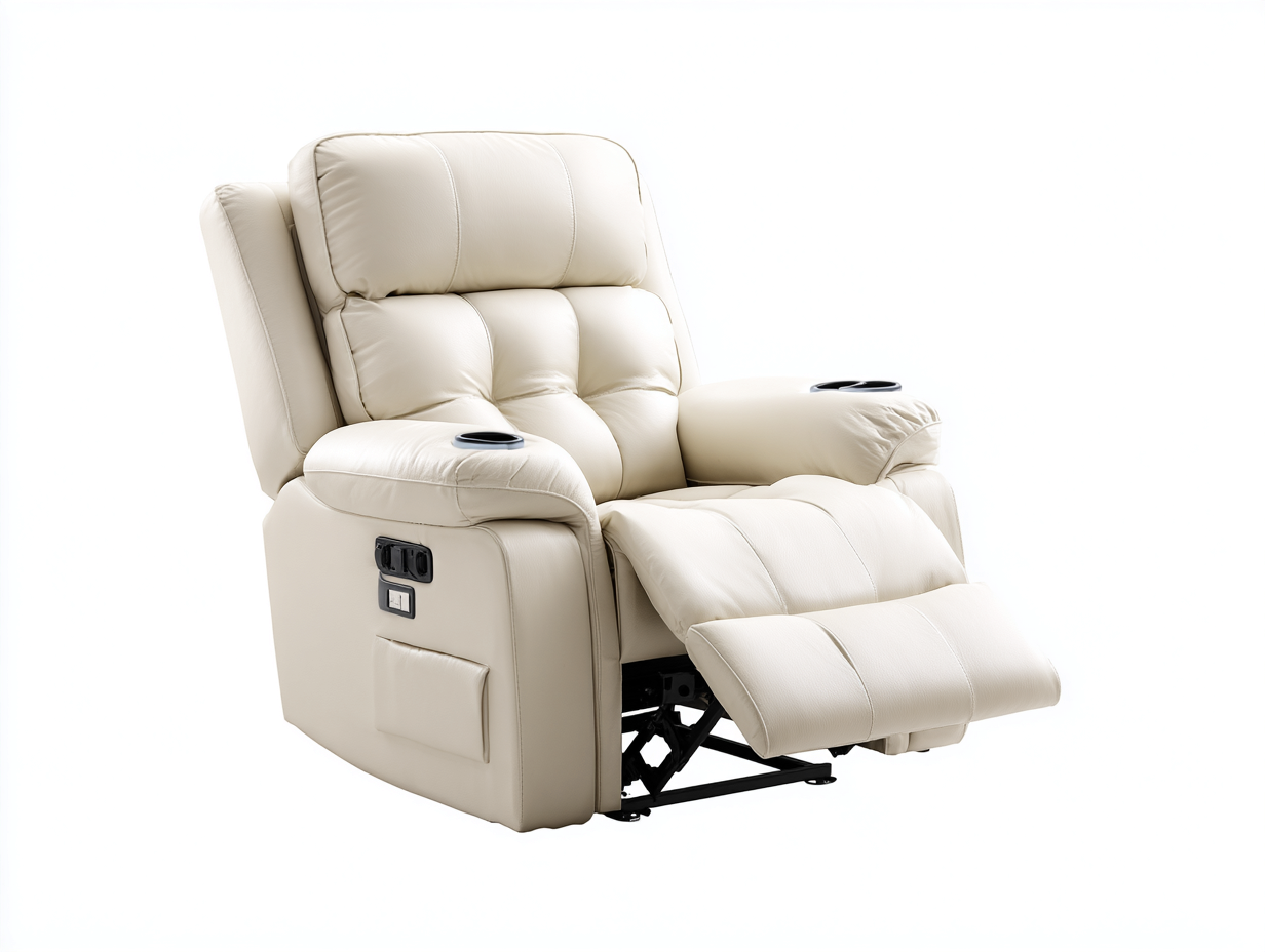Poltrona reclinabile-Ecopelle-102x95x108 cm-Crema-Relax moderno-Savaohaus