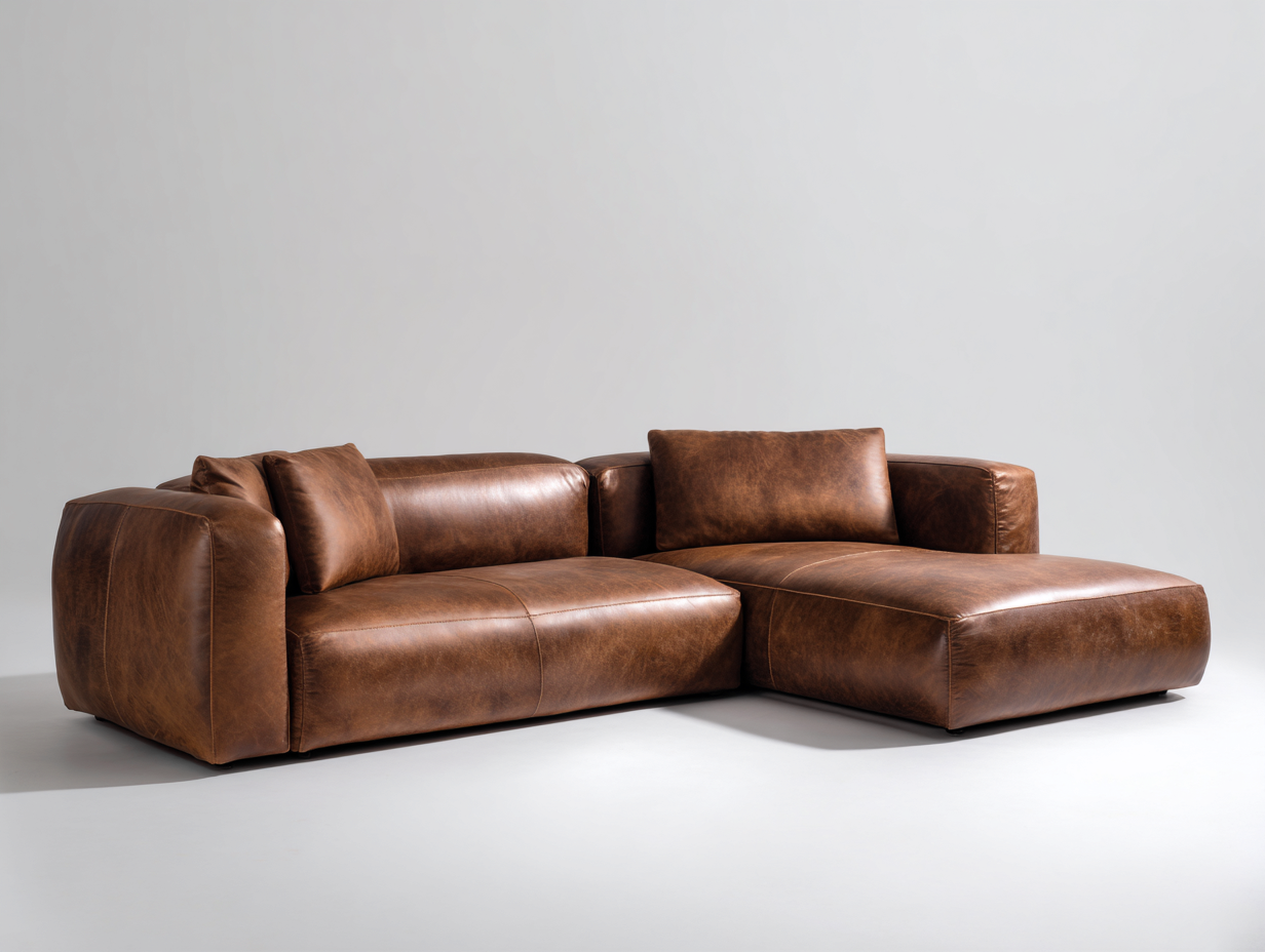 Divano angolare-Ecopelle-metallo-301x183x76 cm-Marrone vintage-Minimalista contemporaneo-Savaohaus