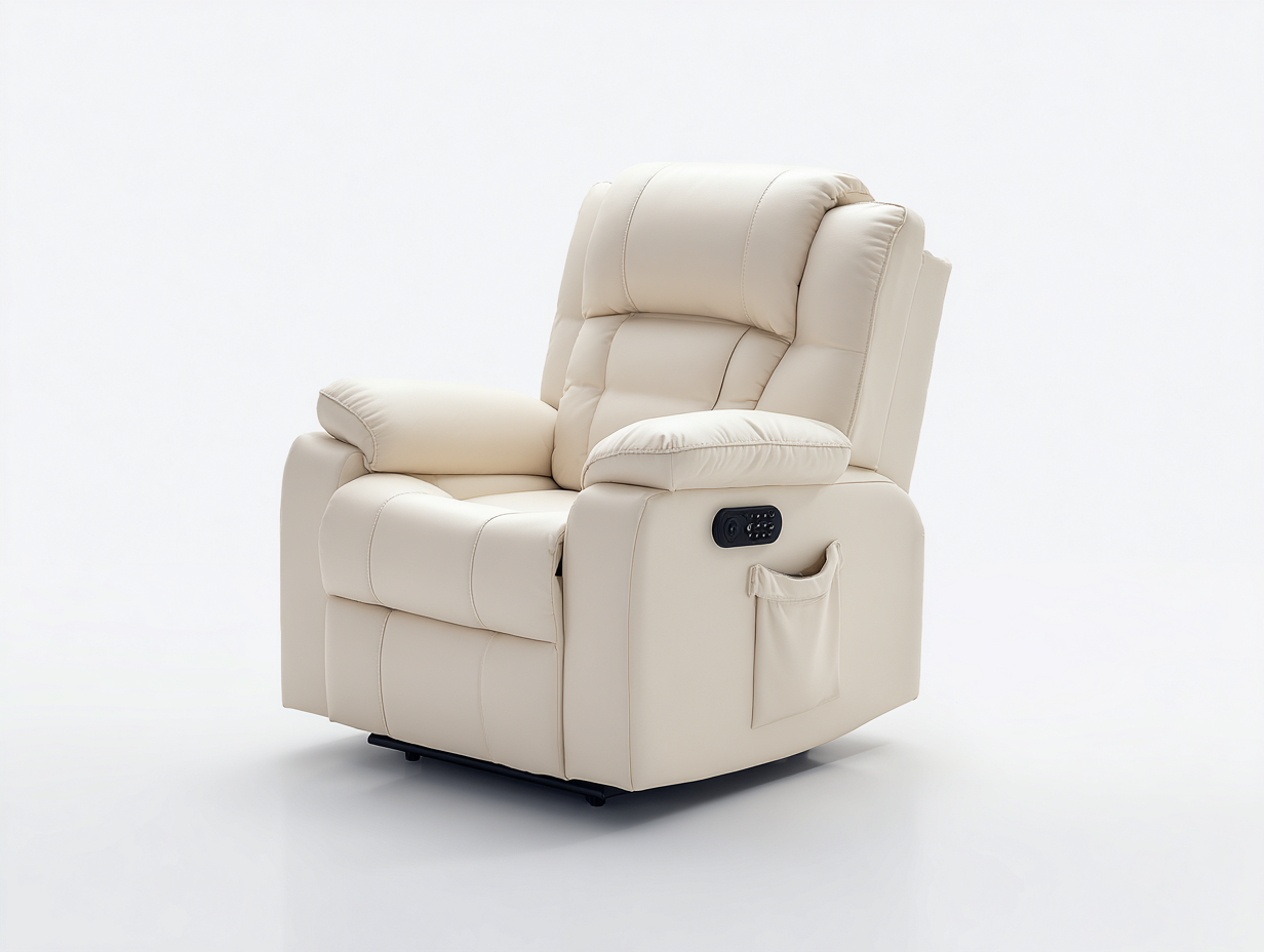 Poltrona reclinabile-Ecopelle-97x90x108 cm-Crema-Relax contemporaneo-Savaohaus