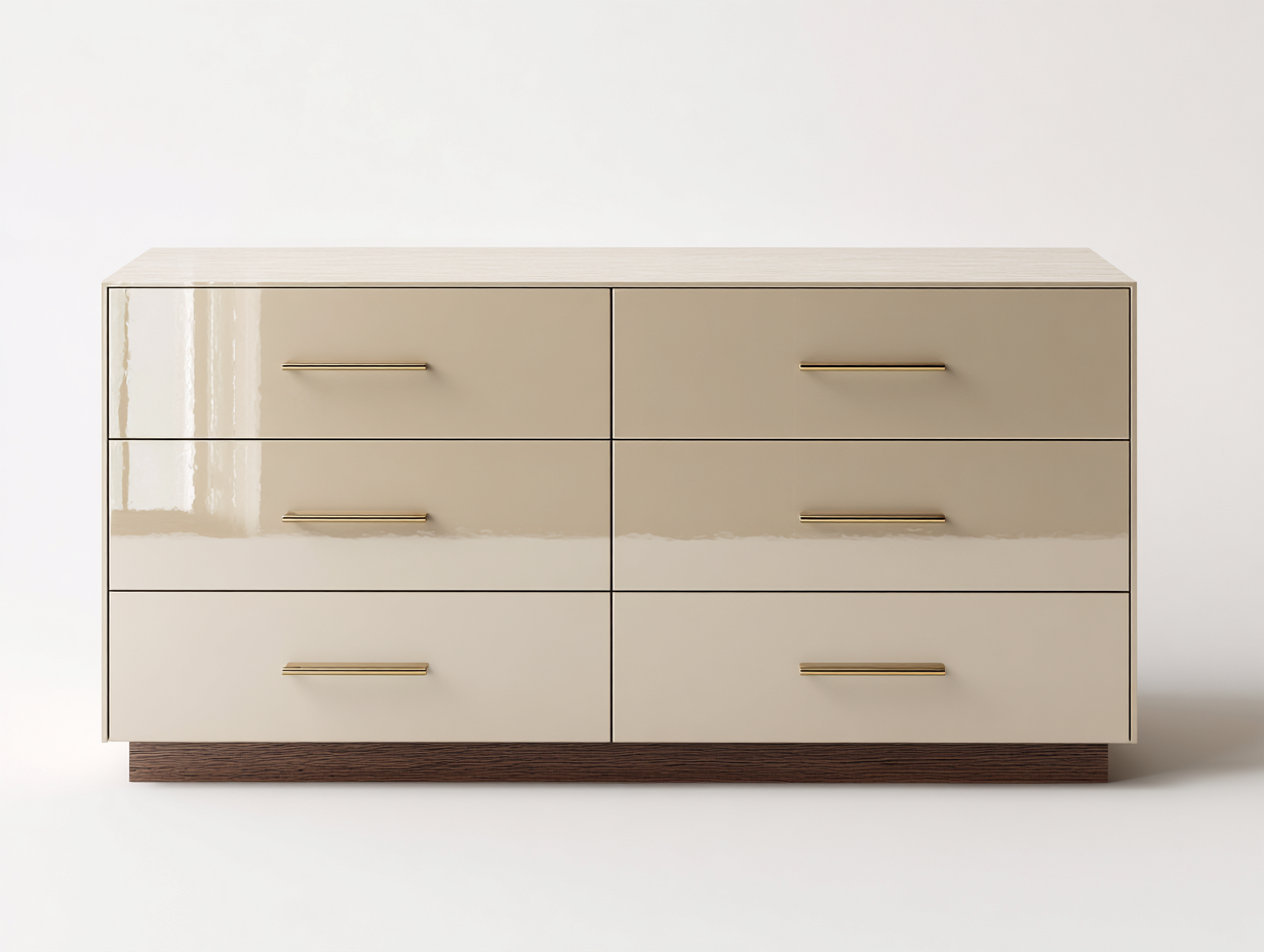Cassettiera-Legno-MDF-Metallo-136x45x78 cm-beige lucido-noce-stile moderno-Savaohaus