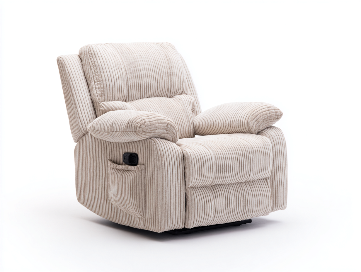 Poltrona reclinabile-Tessuto a coste-94x91x106 cm-Beige chiaro-Stile comfort contemporaneo-Savaohaus