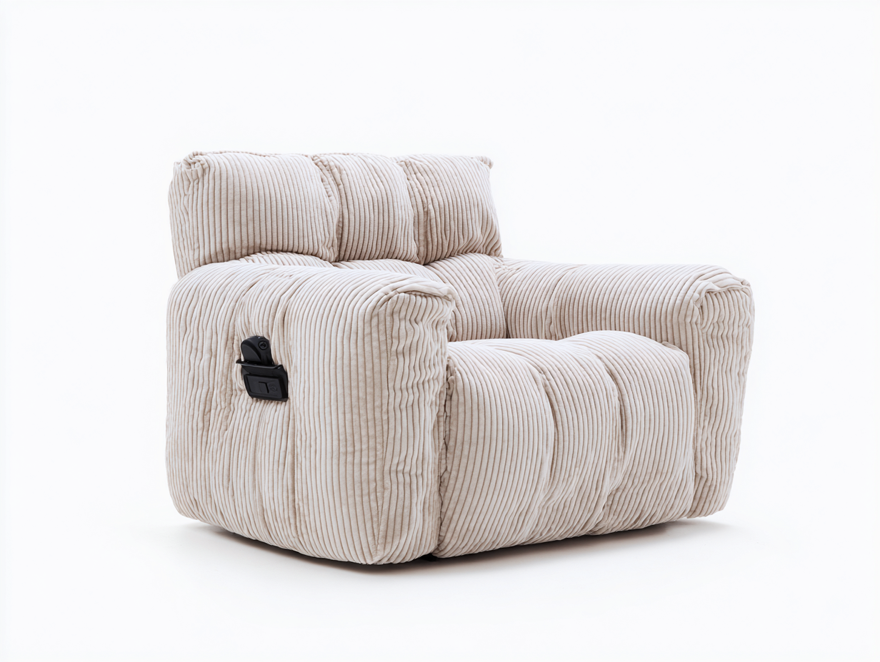 Poltrona reclinabile-Tessuto a coste-108x96x84 cm-Beige chiaro-Stile lounge moderno-Savaohaus
