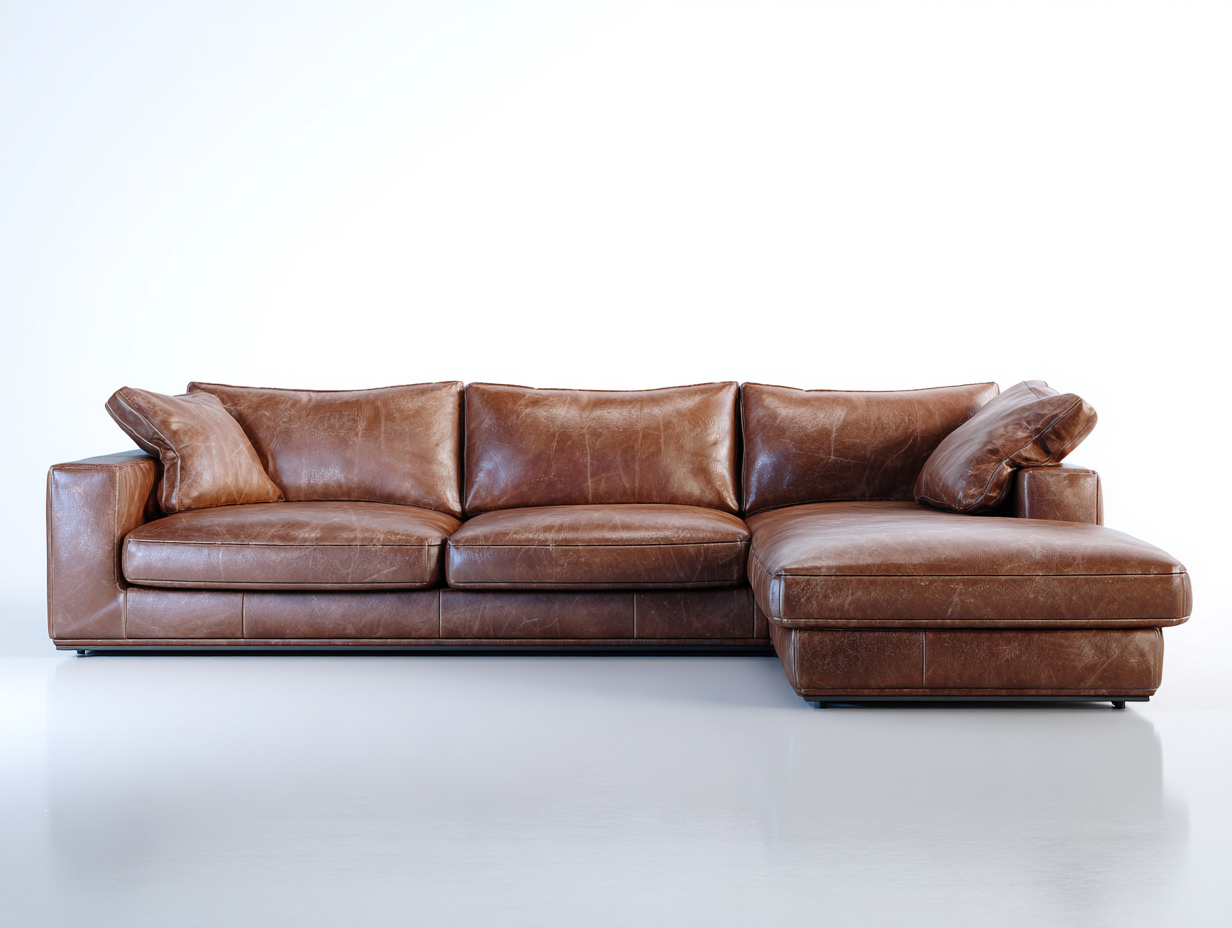 Divano angolare-Ecopelle-metallo-294x174x85 cm-Marrone cognac-Moderno elegante-Savaohaus