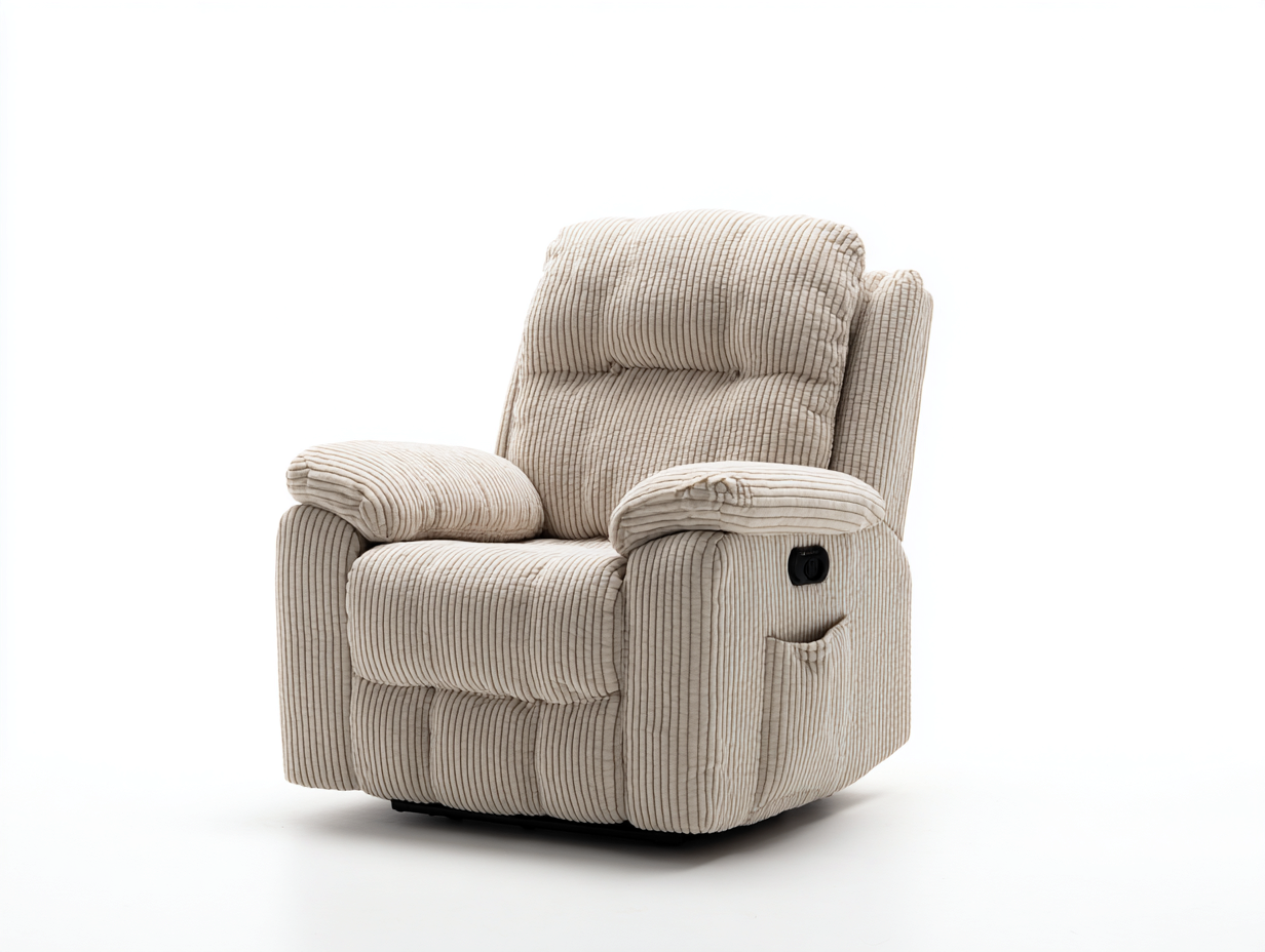 Poltrona reclinabile-Tessuto a coste-92x89x104 cm-Beige chiaro-Design accogliente moderno-Savaohaus