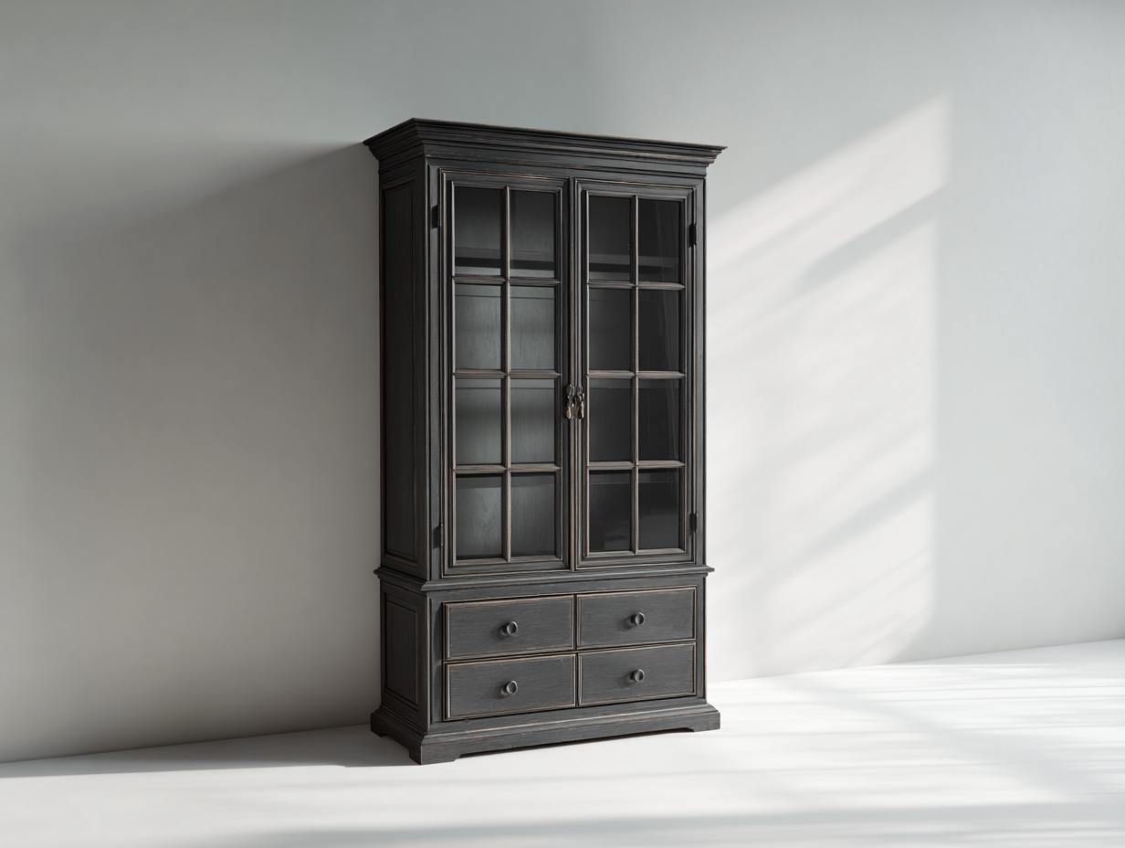 Vetrina - legno-vetro-metallo - 96x40x176 cm - grigio scuro-nero - classico-Dotihanest