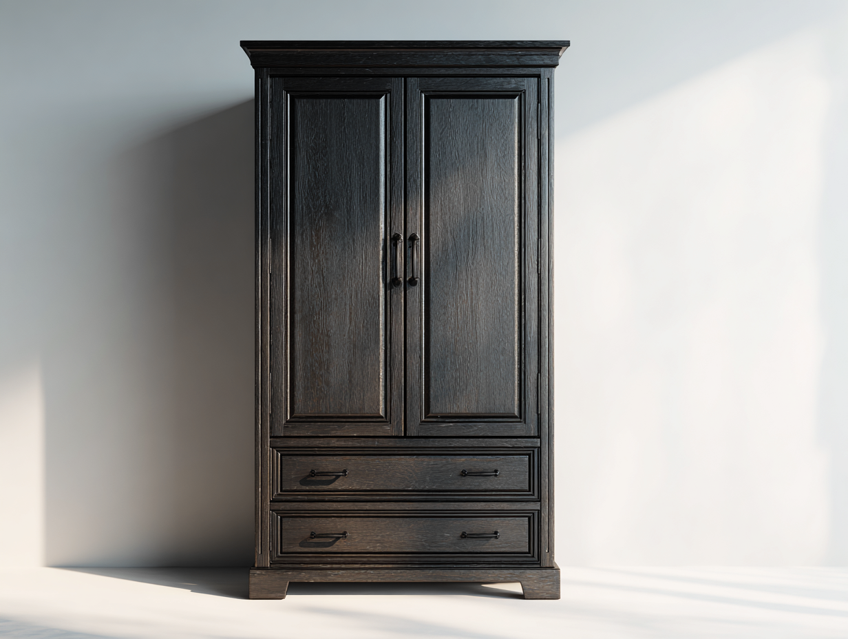 Armadio-legno massello-legno impiallacciato-108x58x214 cm-nero antracite-classico elegante-Dotihanest