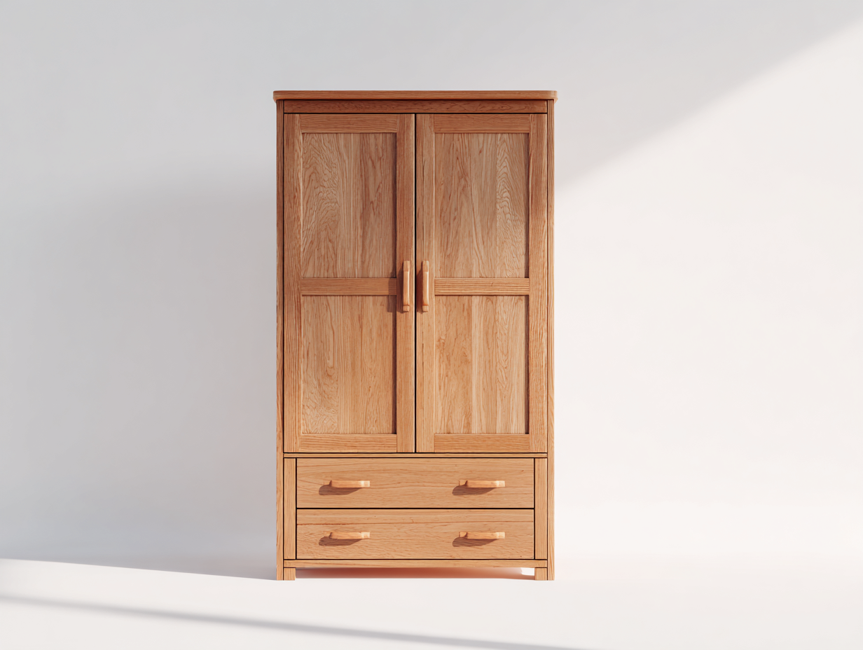 Armadio-legno massello-legno impiallacciato-104x58x202 cm-rovere naturale-rustico elegante-Dotihanest