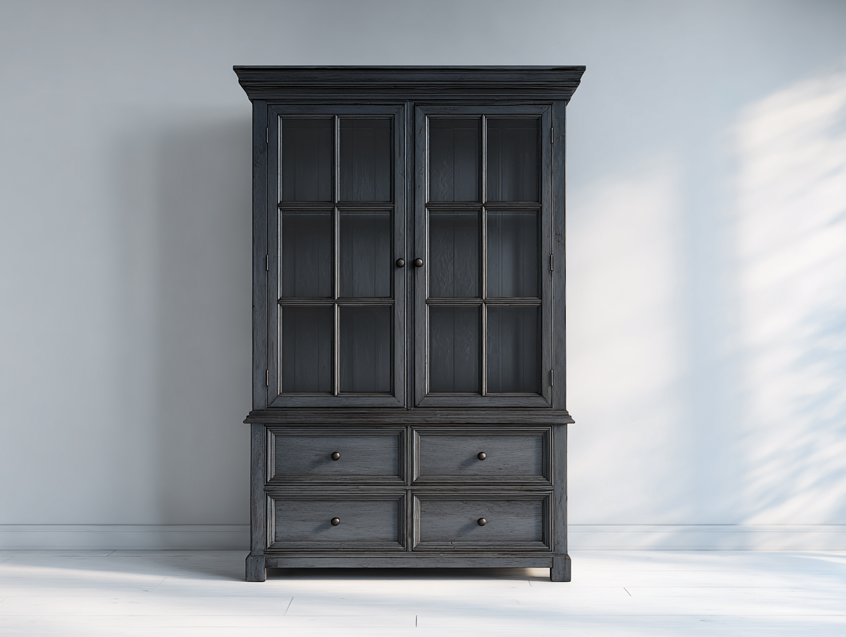 Vetrina - legno-vetro-metallo - 110x42x188 cm - grigio scuro-nero - classico-Dotihanest