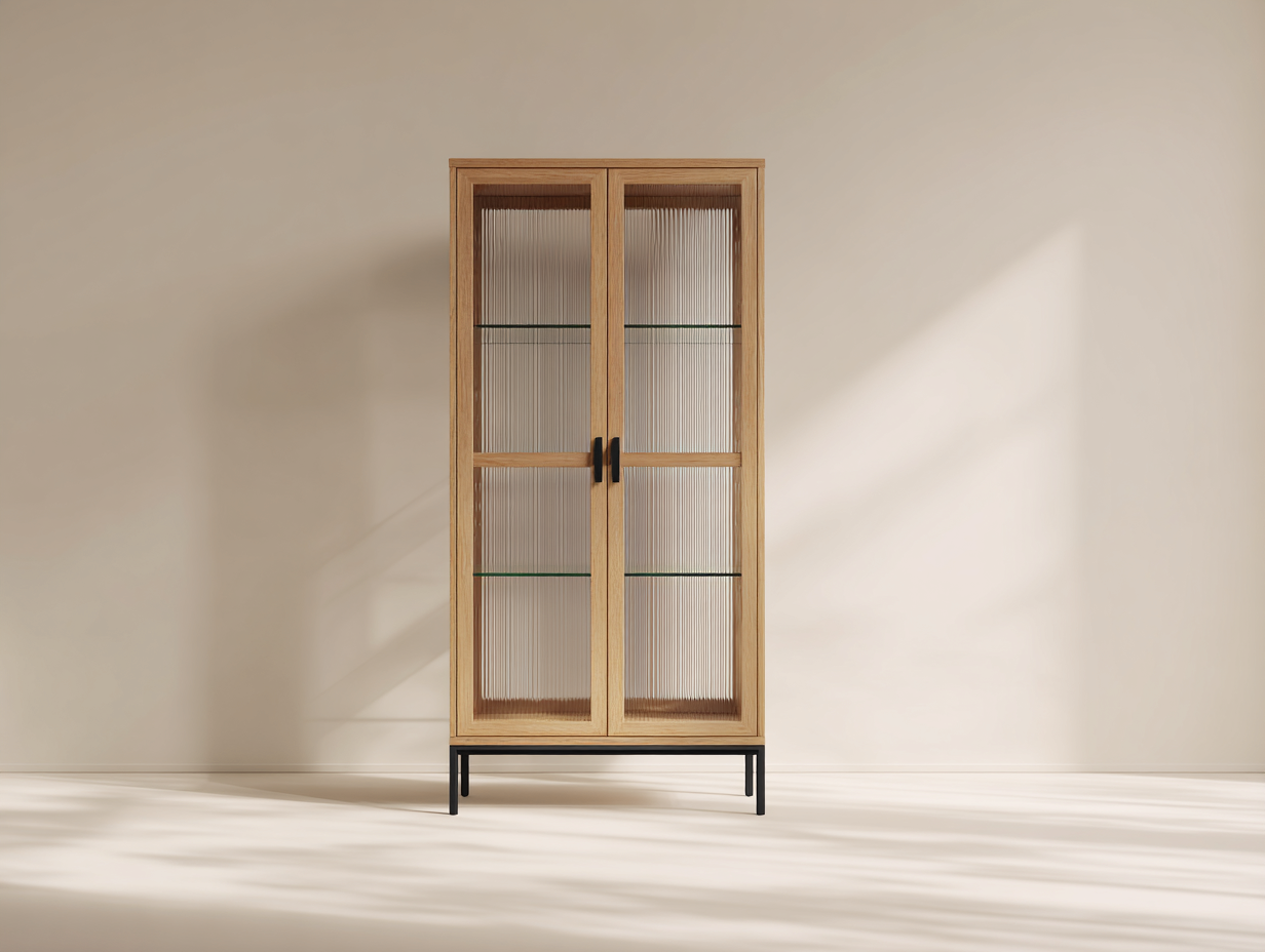 Vetrina - legno-vetro-metallo - 82x36x172 cm - beige-nero - moderno-Dotihanest