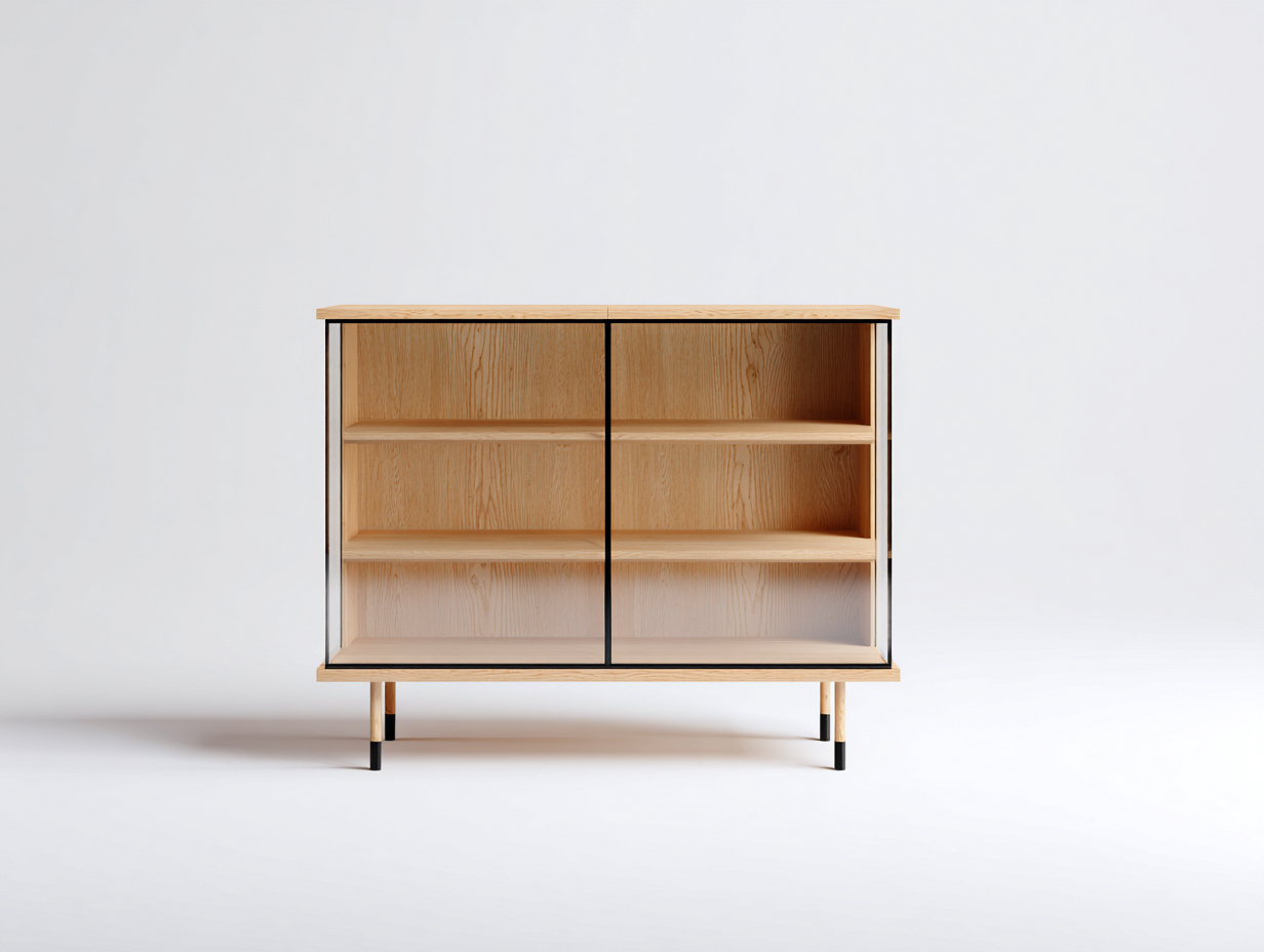 Vetrina - legno-vetro-metallo - 118x35x100 cm - beige-nero - moderno-Dotihanest