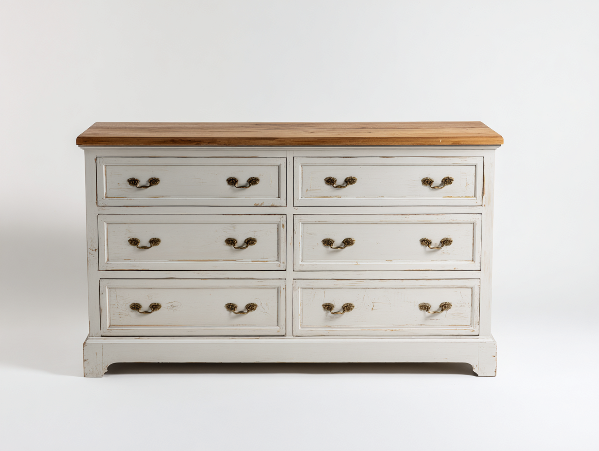 Cassettiera-Legno-Metallo-158x46x84 cm-Bianco anticato-Naturale-Rustico-Dotihanest