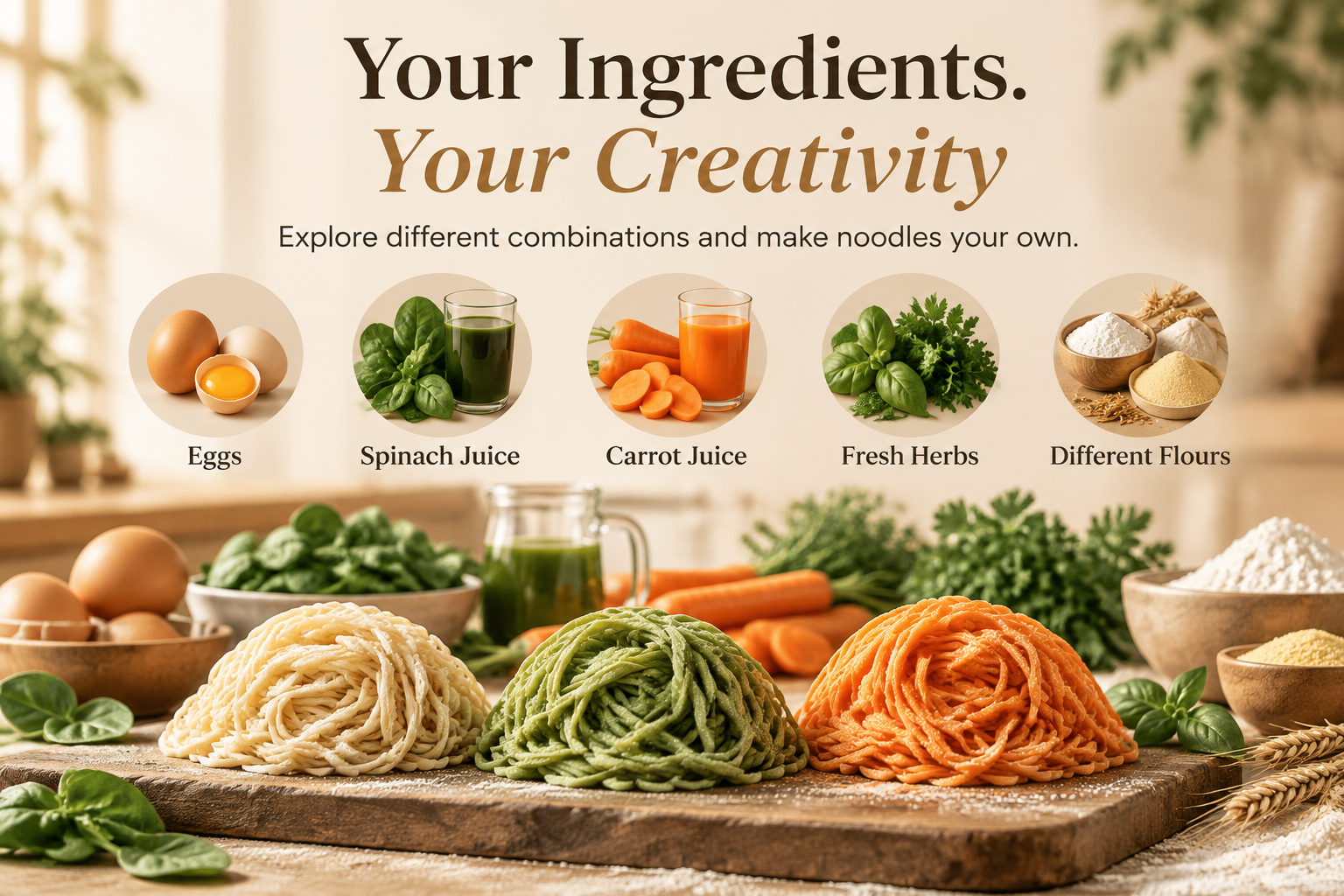 Your ingredients your creativity - colorful homemade pasta