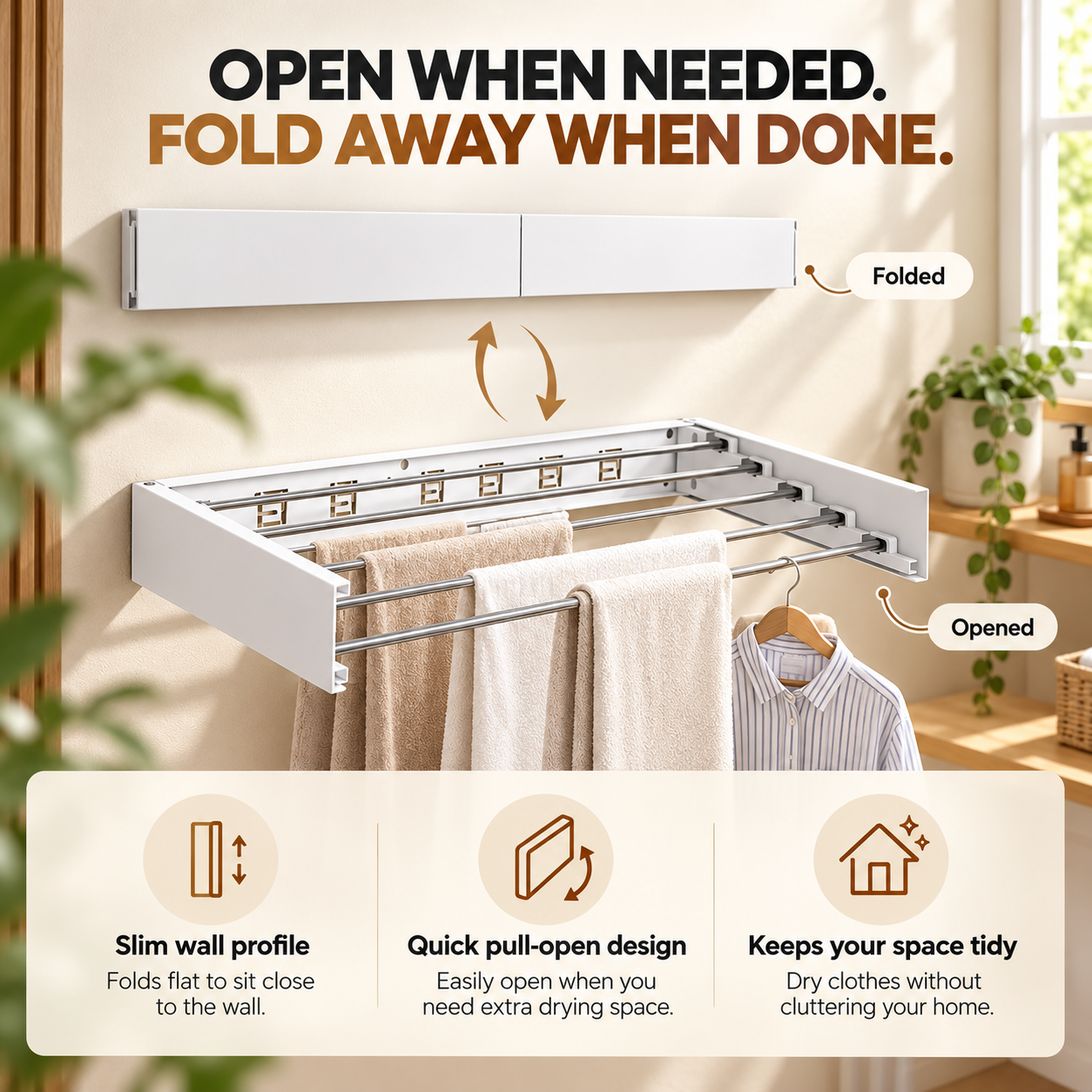 Wall mounted drying rack before and after comparison