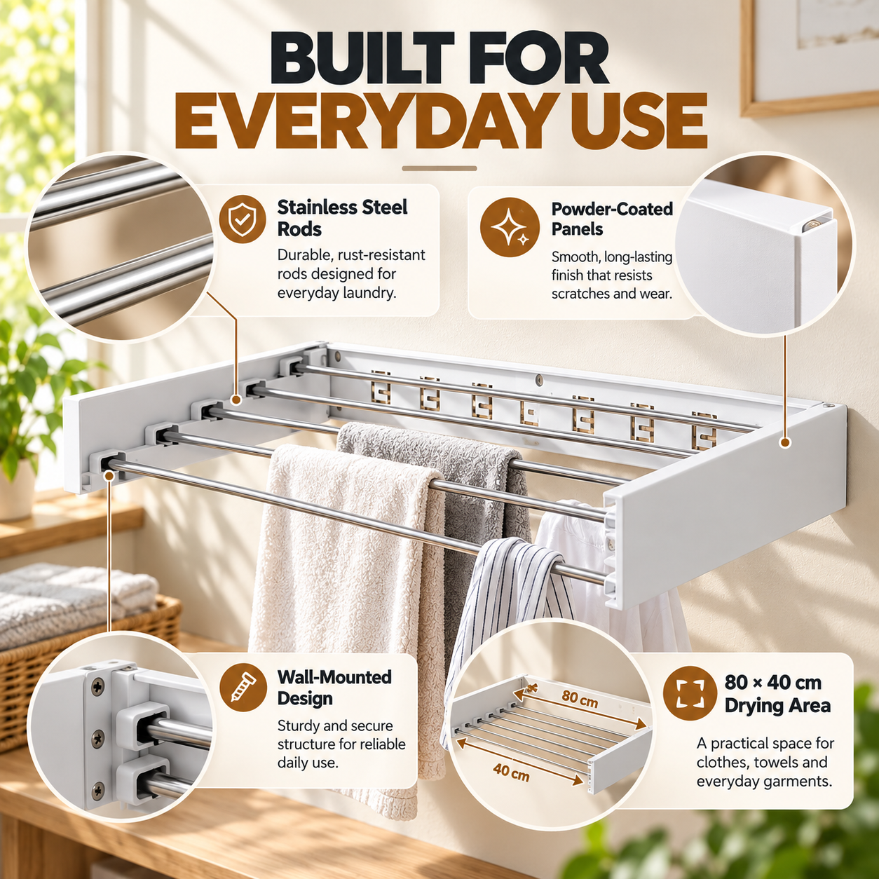 Wall mounted drying rack materials and product details