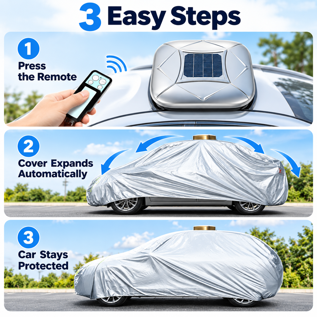 Three easy steps automatic car cover
