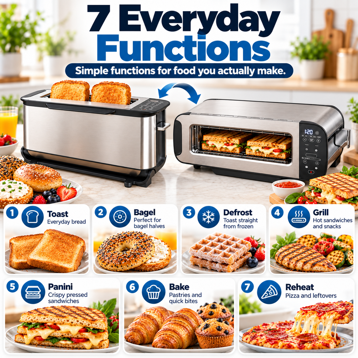 Seven functions of the Meliivia flip toaster grill and panini press