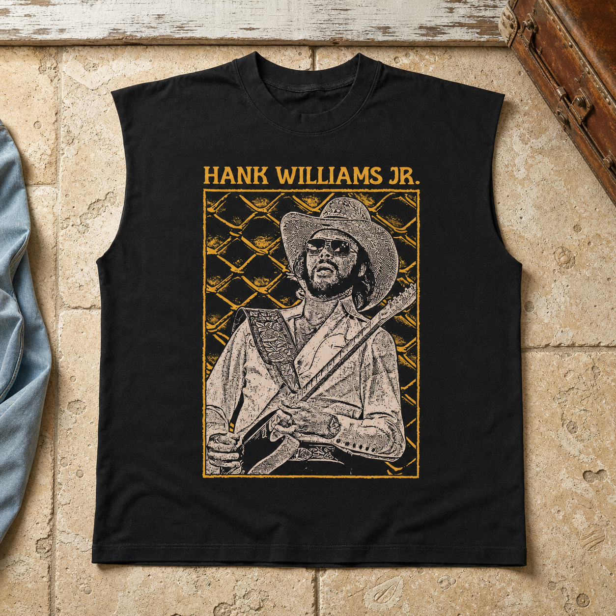Vintage-Channel Hank Jr. Cut-Off Vintage Black Tank Top
