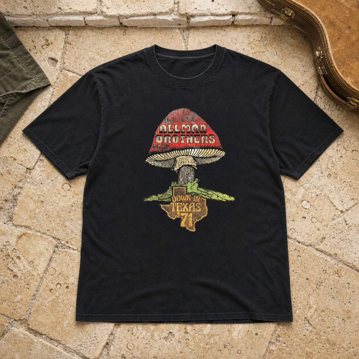 Vintage-Channel Allman Brothers Down In Texas '71 Vintage Black T-Shirt