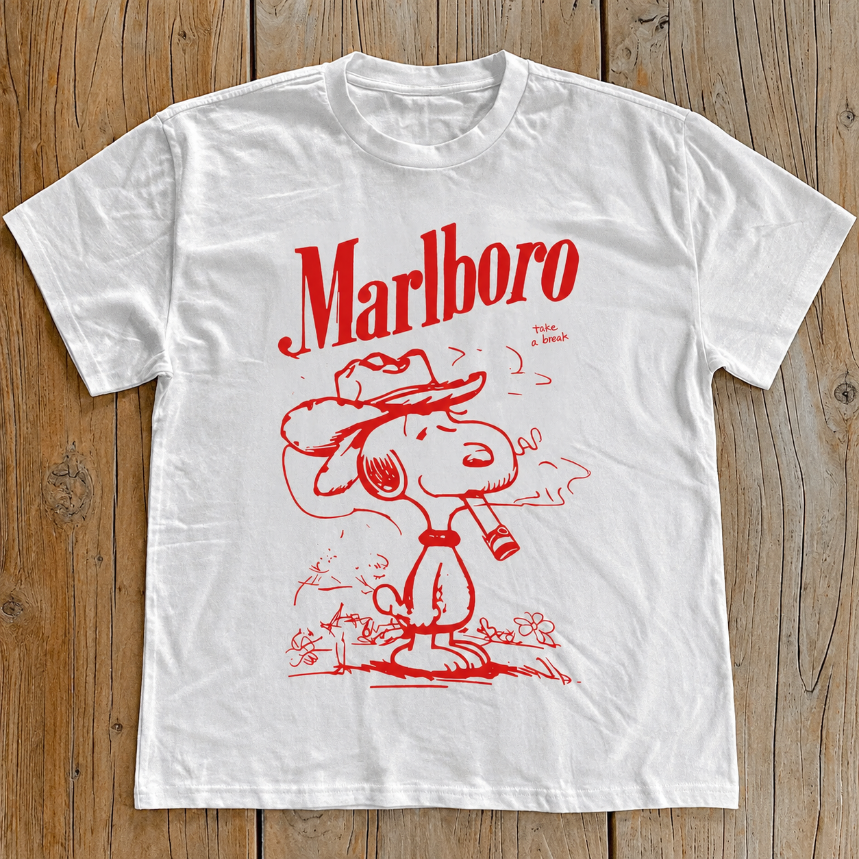Vintage-Channel Snoopy Marb Heavyweight White Tee