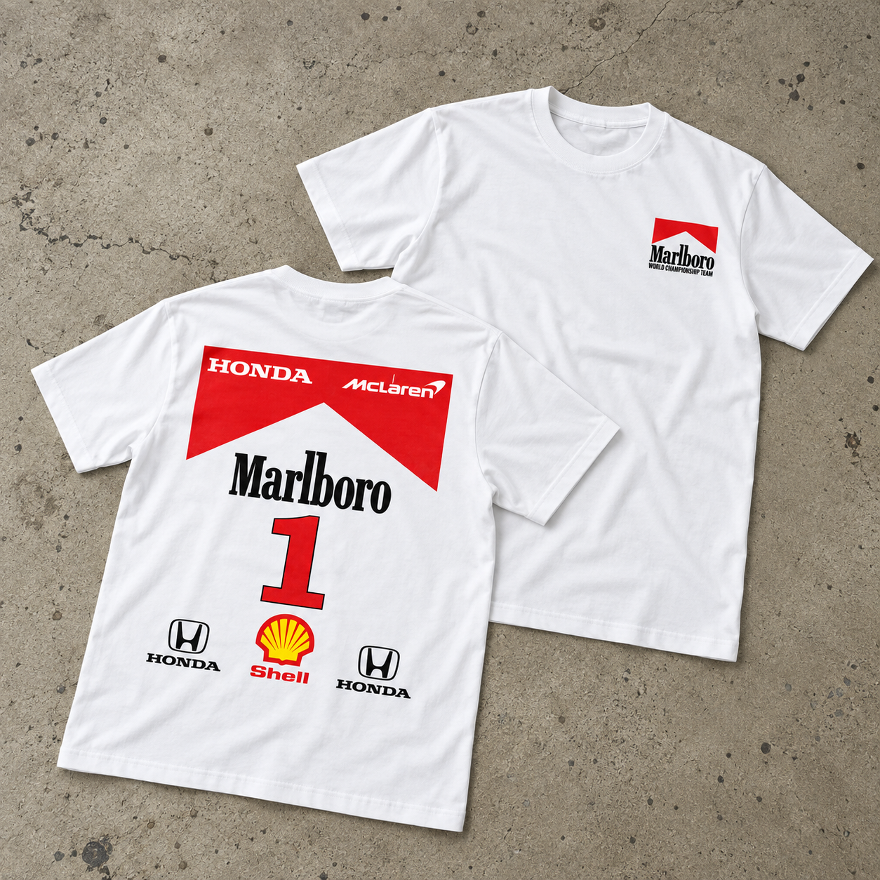 Vintage-Channel Mclaren-Honda Mp4/4 Team White Heavy Weight Tee