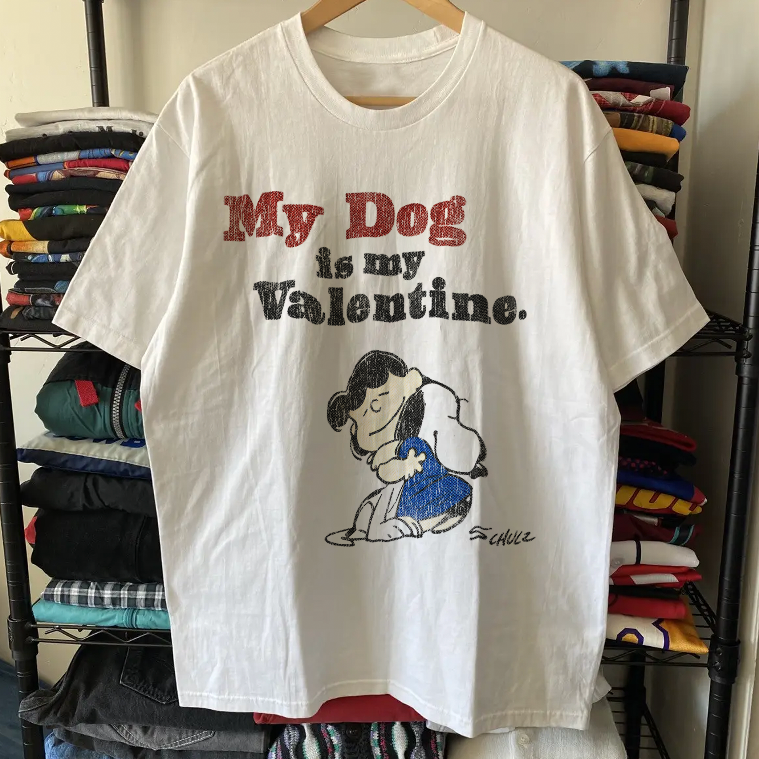 Vintage-Channel My Dog Is My Valentine Peanuts White Tee-Vintage-Channel
