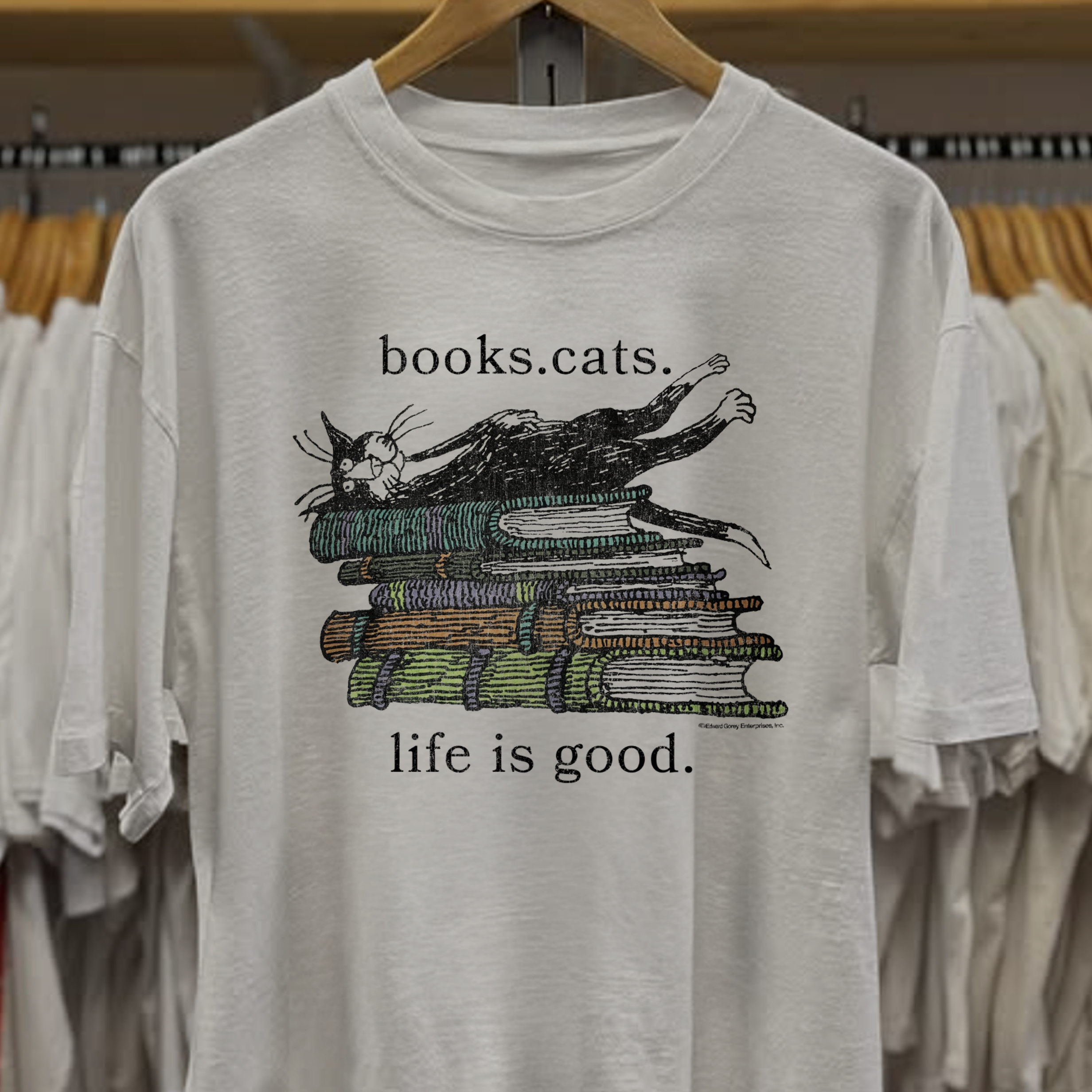 Vintage-Channel Rare Edward Gorey Books Cats White Tee-Vintage-Channel