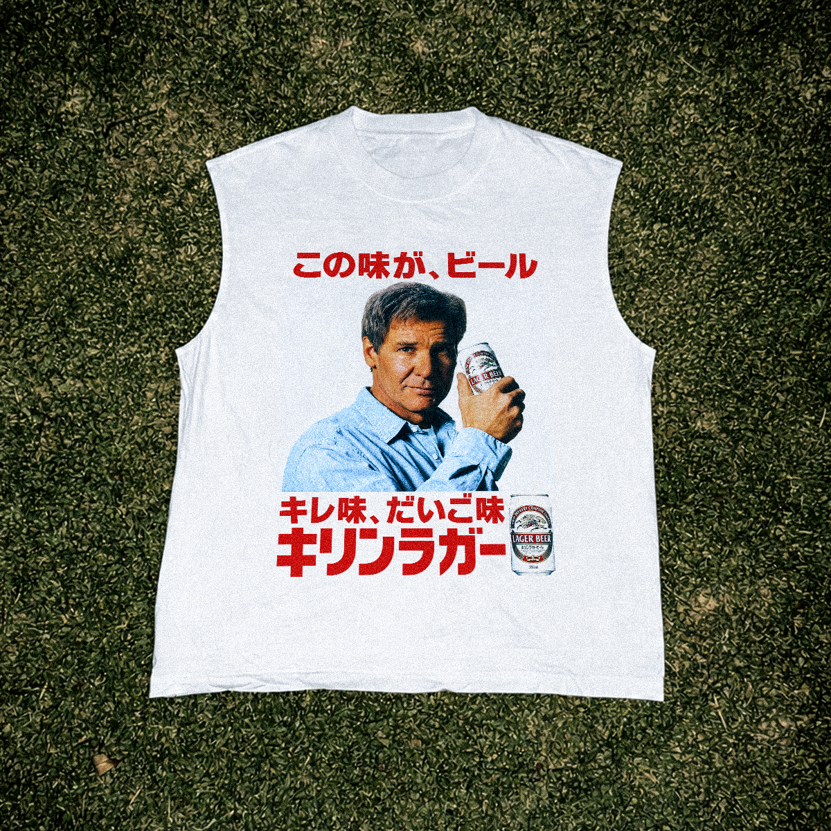 Vintage-Channel 1994 Harrison Ford 'Kirin' Japanese Beer Promo Heavy Faded Cut-Off Tank Top-Vintage-Channel
