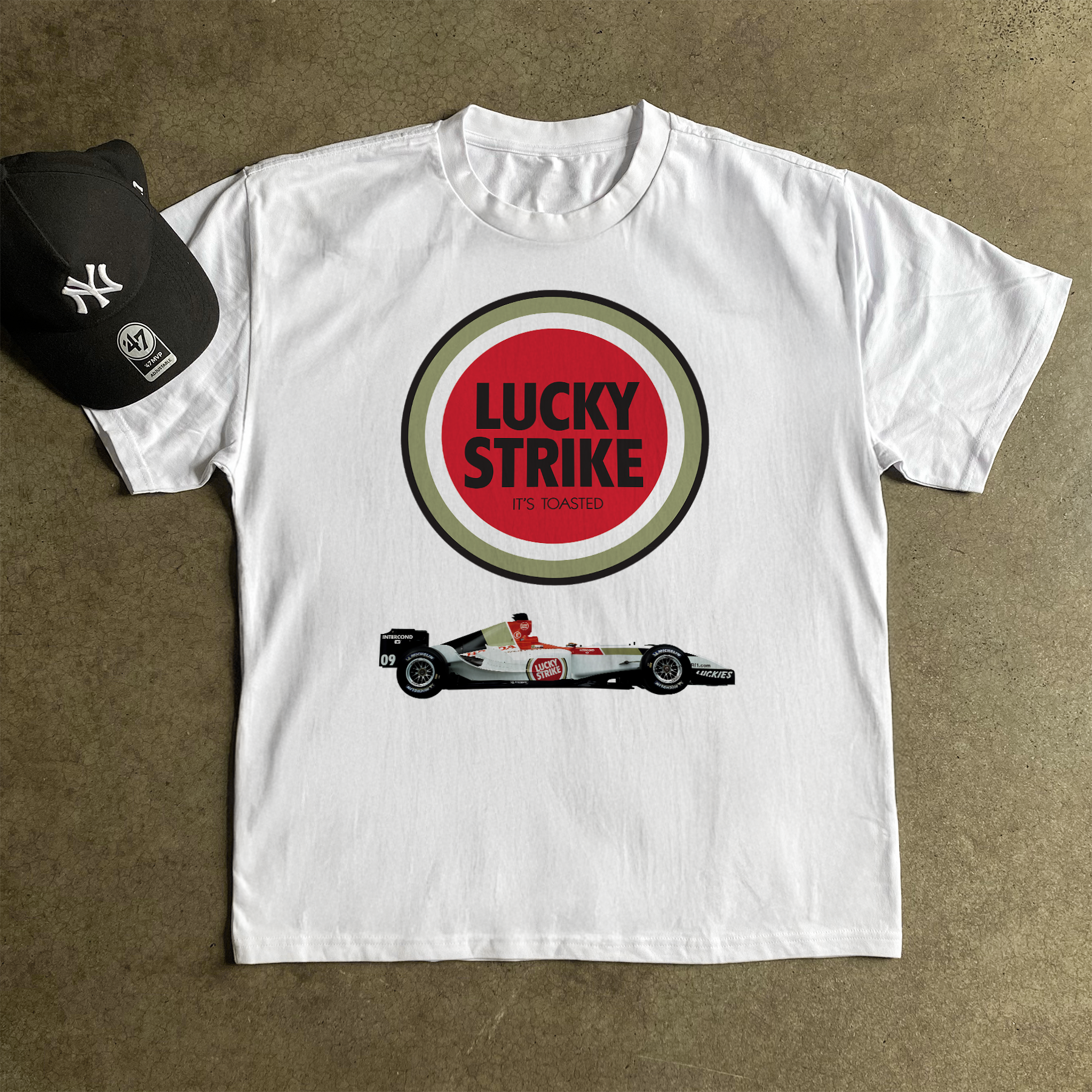 Vintage-Channel Lucky Strike F1 Heavy Weight White T-Shirt-Vintage-Channel