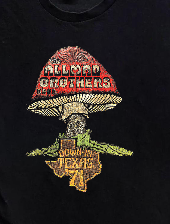 Vintage-Channel Allman Brothers Down In Texas '71 Vintage Black T-Shirt-Vintage-Channel
