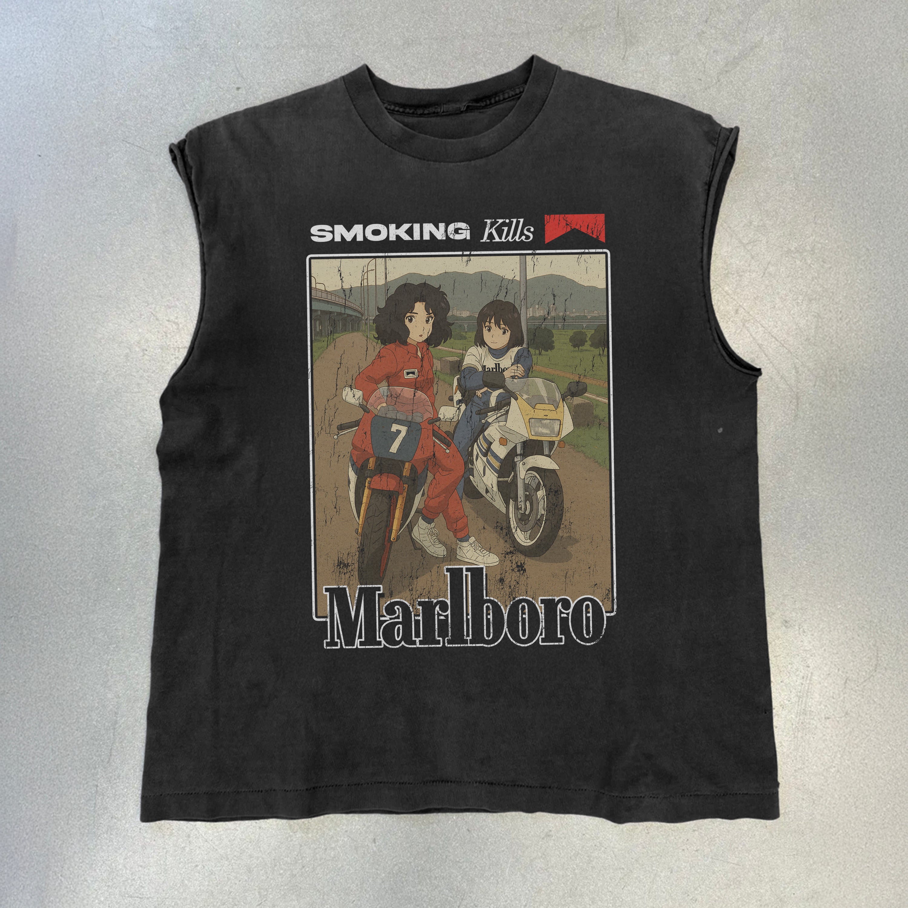 Vintage-Channel Smokingkills Vintage Black Cut- Off Tank Top-Vintage-Channel