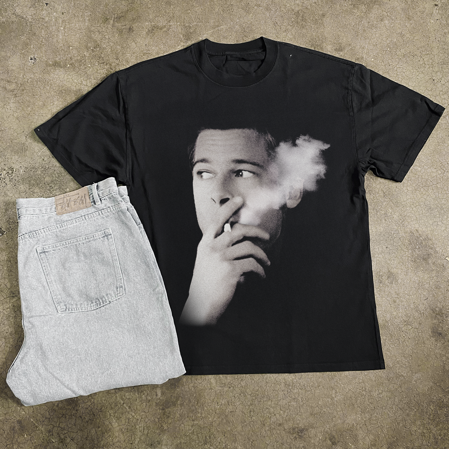 Vintage-Channel Brad 'Smoke Break' Heavy Faded Black Tee-Vintage-Channel
