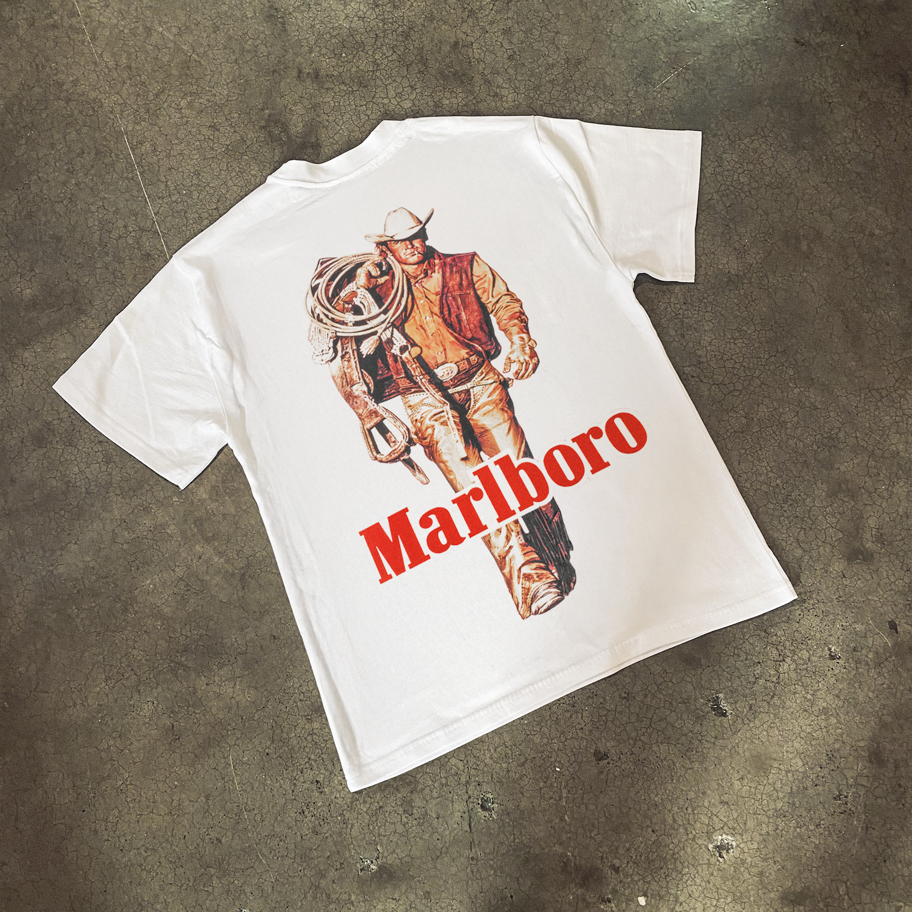 Vintage-Channel Marlo Man 'Cattle Rustler' Heavyweight White T-Shirt-Vintage-Channel