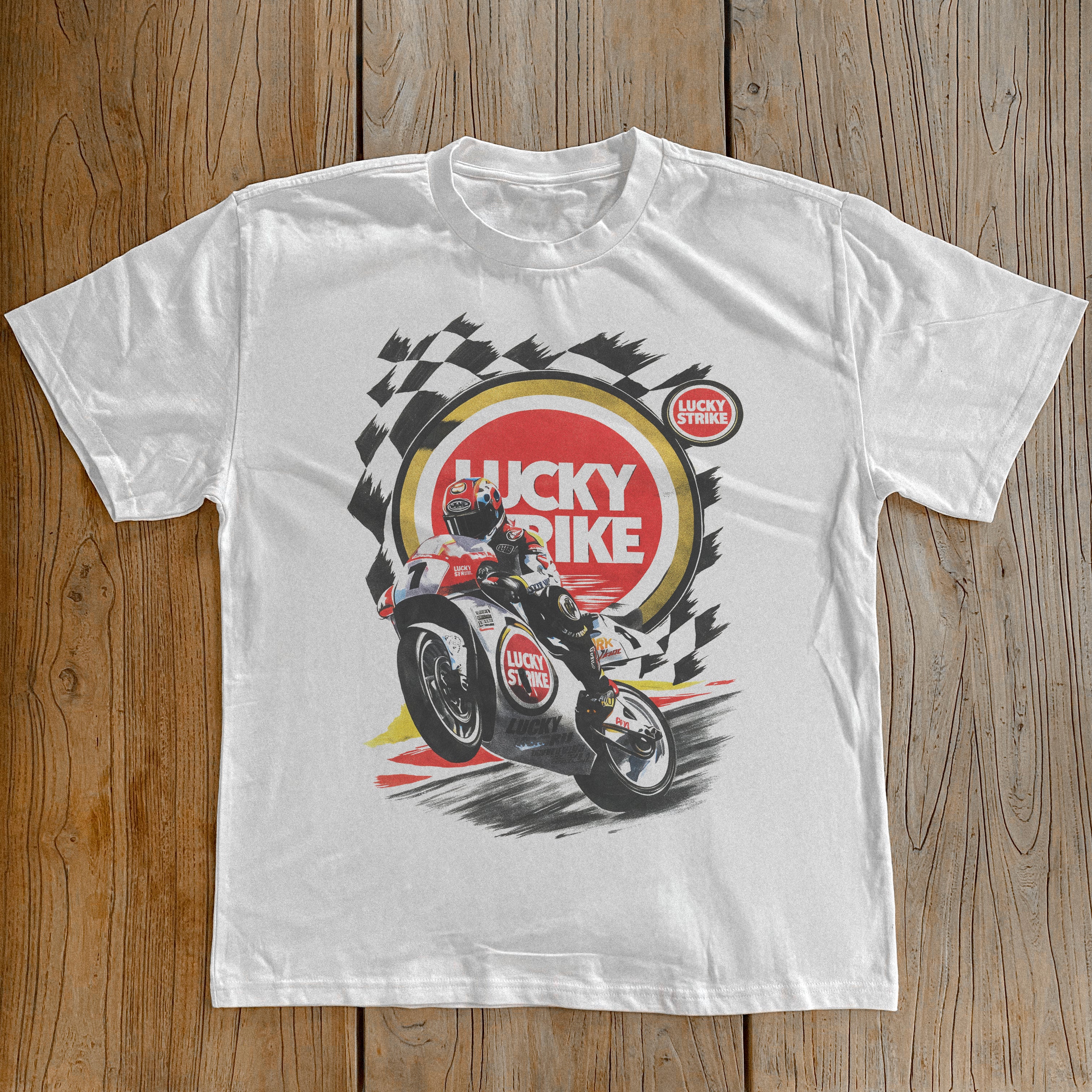 Vintage-Channel Lucky Strike Classic Vintage Motor Racing Heavyweight White T-Shirt-Vintage-Channel