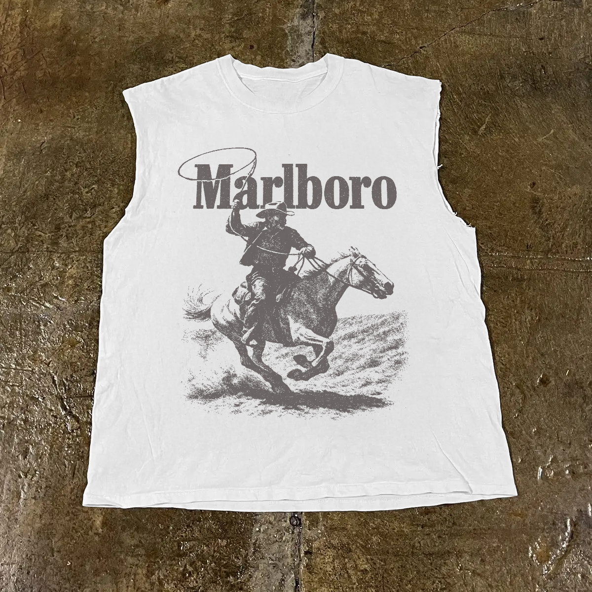 Vintage-Channel 'Rugged' Man Vintage White Cut Off Tank Top-Vintage-Channel