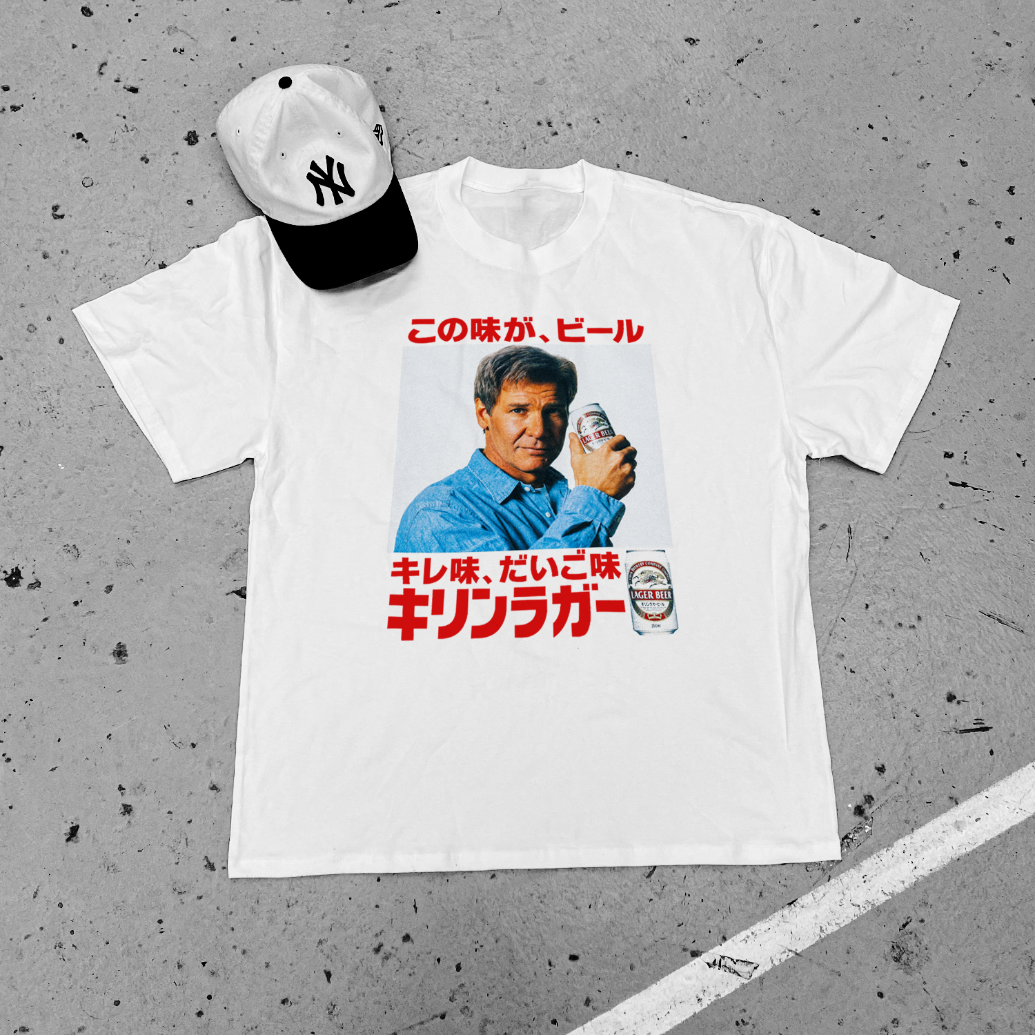 Vintage-Channel 1994 Harrison Ford 'Kirin' Japanese Beer Promo Heavy Faded Tee-Vintage-Channel