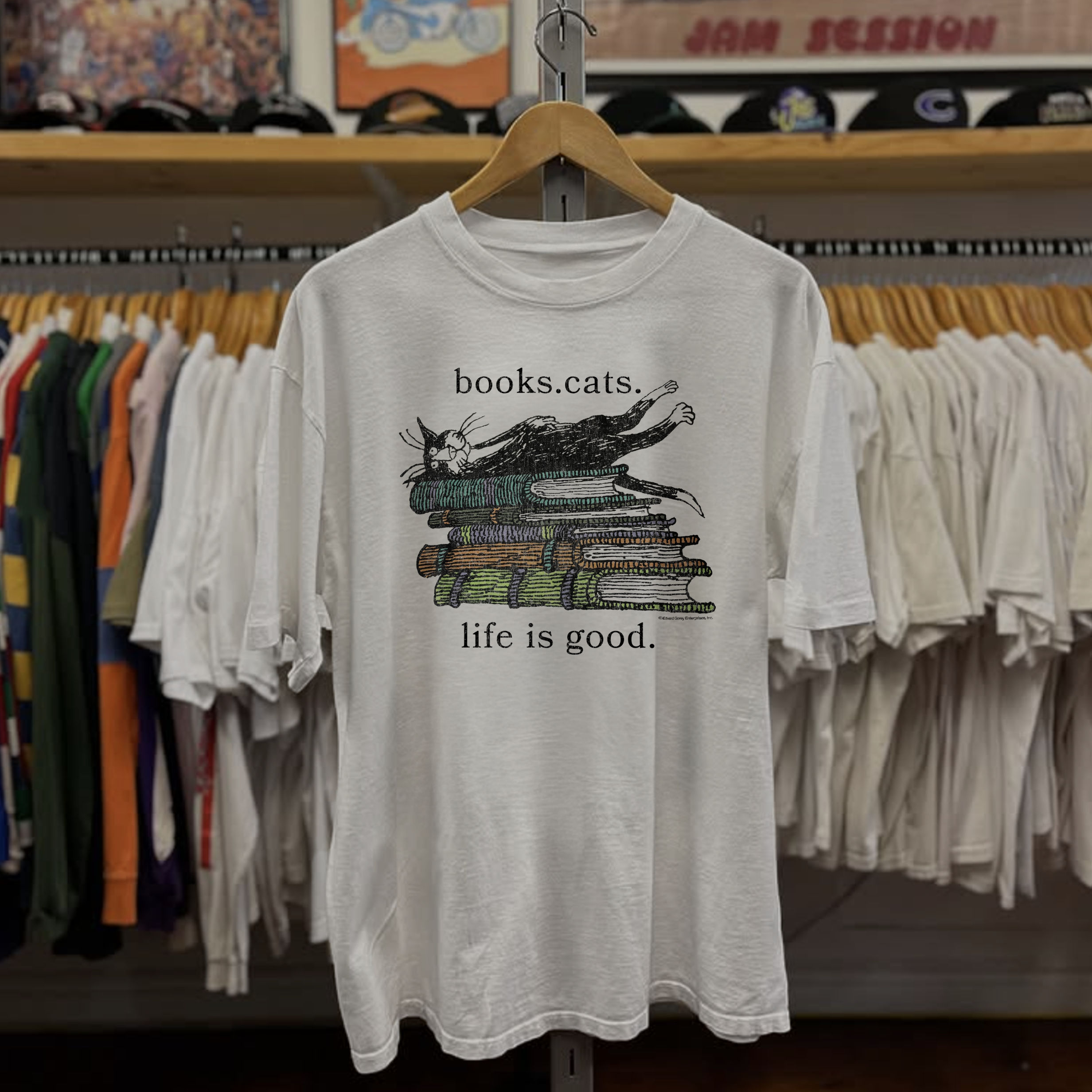 Vintage-Channel Rare Edward Gorey Books Cats White Tee-Vintage-Channel