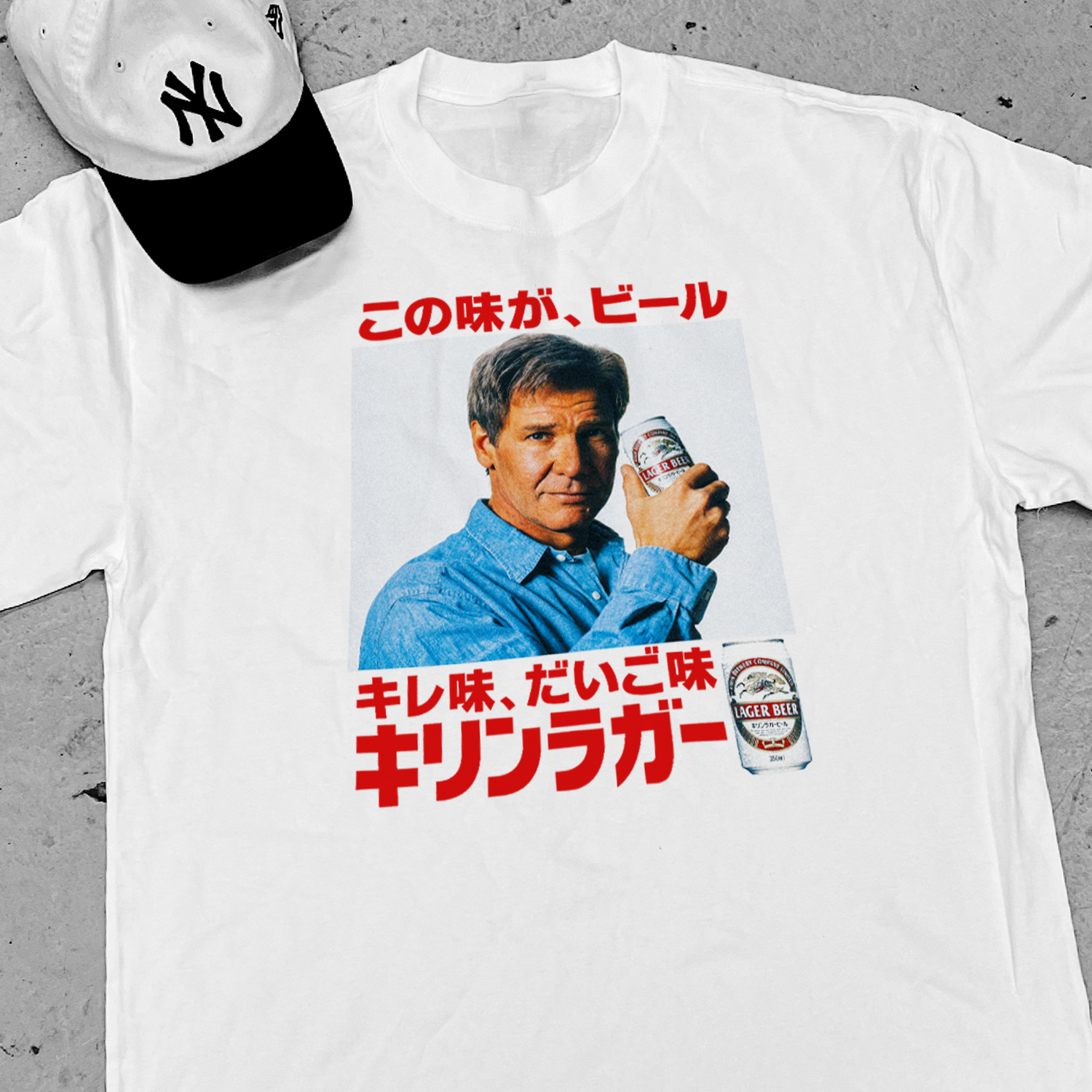 Vintage-Channel 1994 Harrison Ford 'Kirin' Japanese Beer Promo Heavy Faded Tee-Vintage-Channel