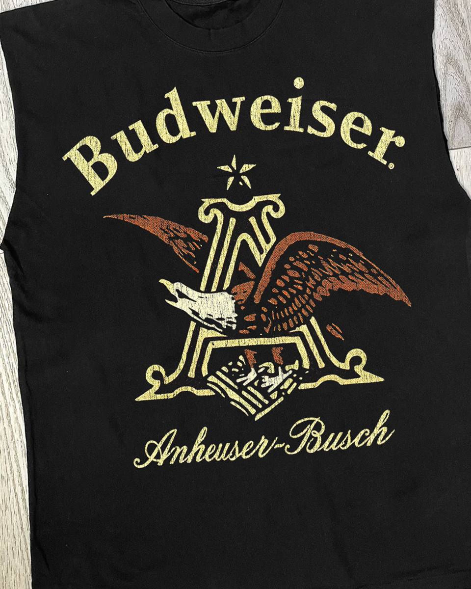 Vintage-Channel Budweiser Black Cut Off Tank Top-Vintage-Channel