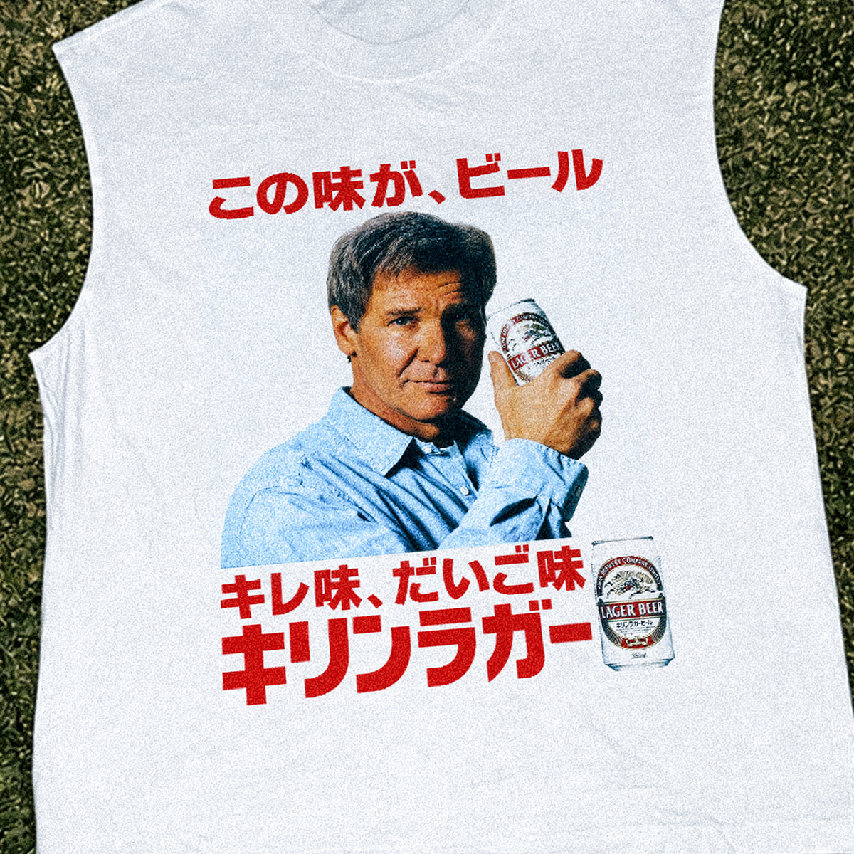 Vintage-Channel 1994 Harrison Ford 'Kirin' Japanese Beer Promo Heavy Faded Cut-Off Tank Top-Vintage-Channel