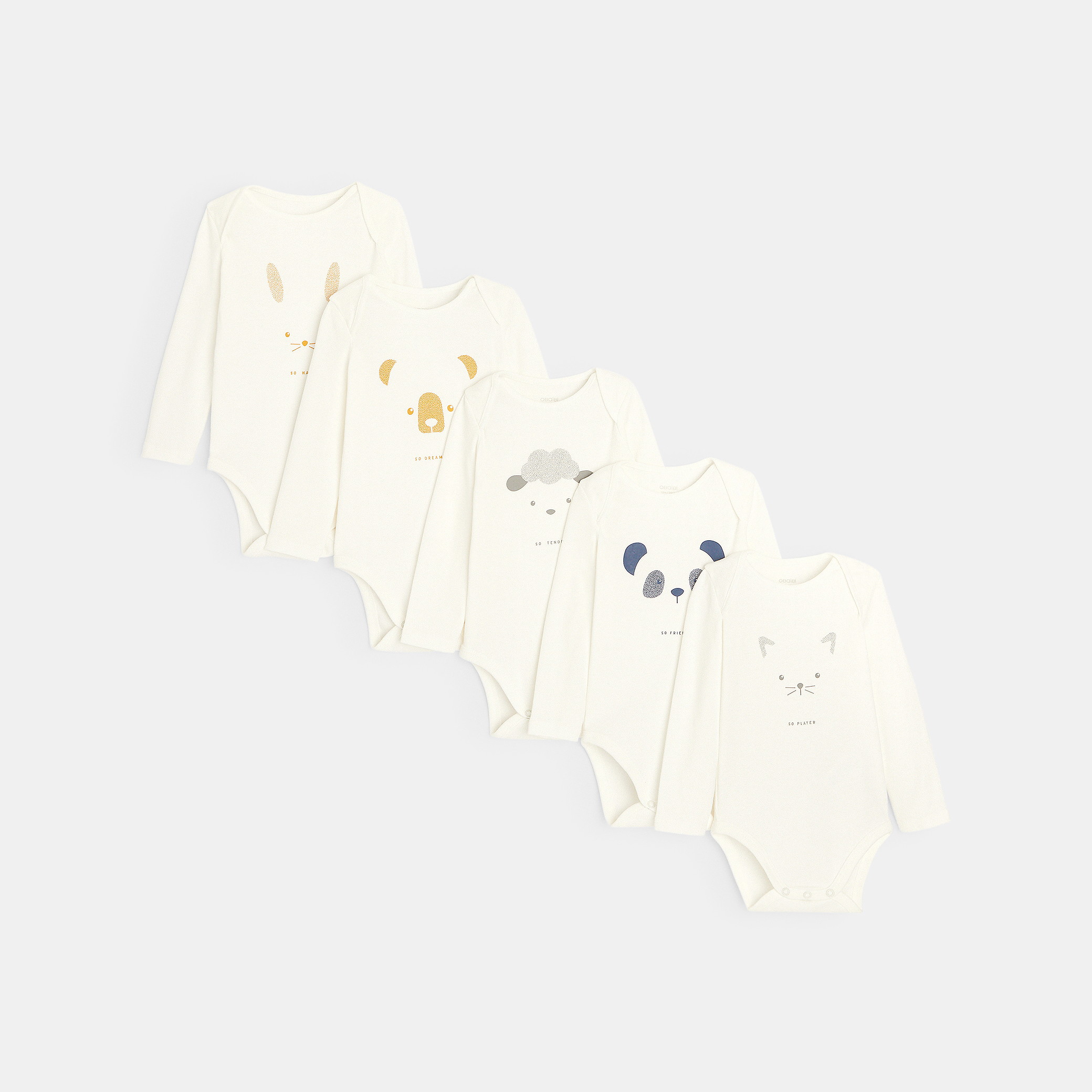 Body col américain frimousse (lot de 5) blanc naissance - blanc