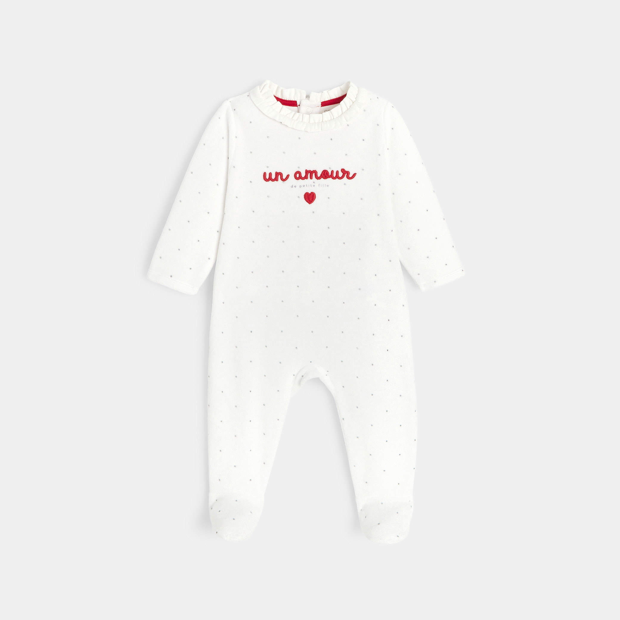 Dors-bien velours brodé 3D blanc bébé fille - Blanc Lait