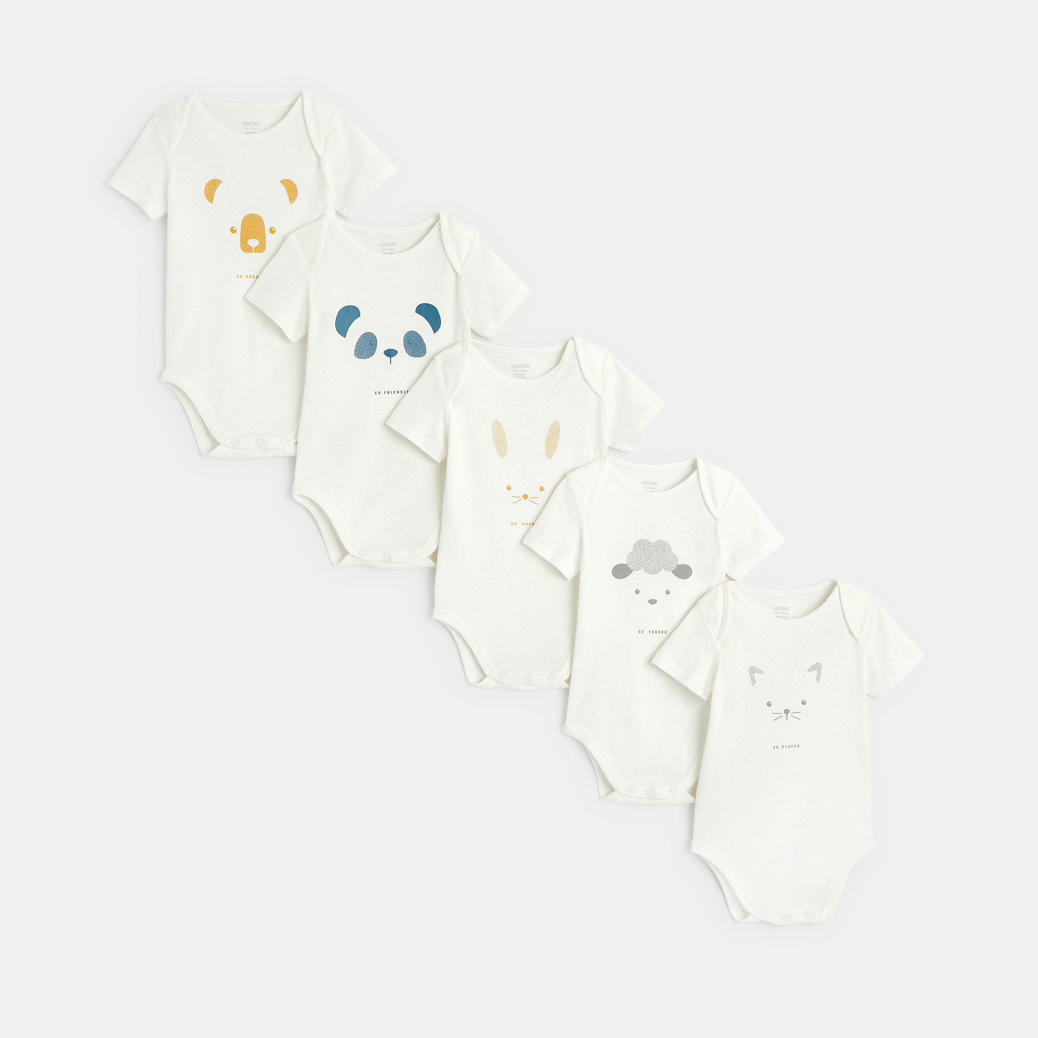 Body col US frimousses (lot de 5) blanc naissance - blanc