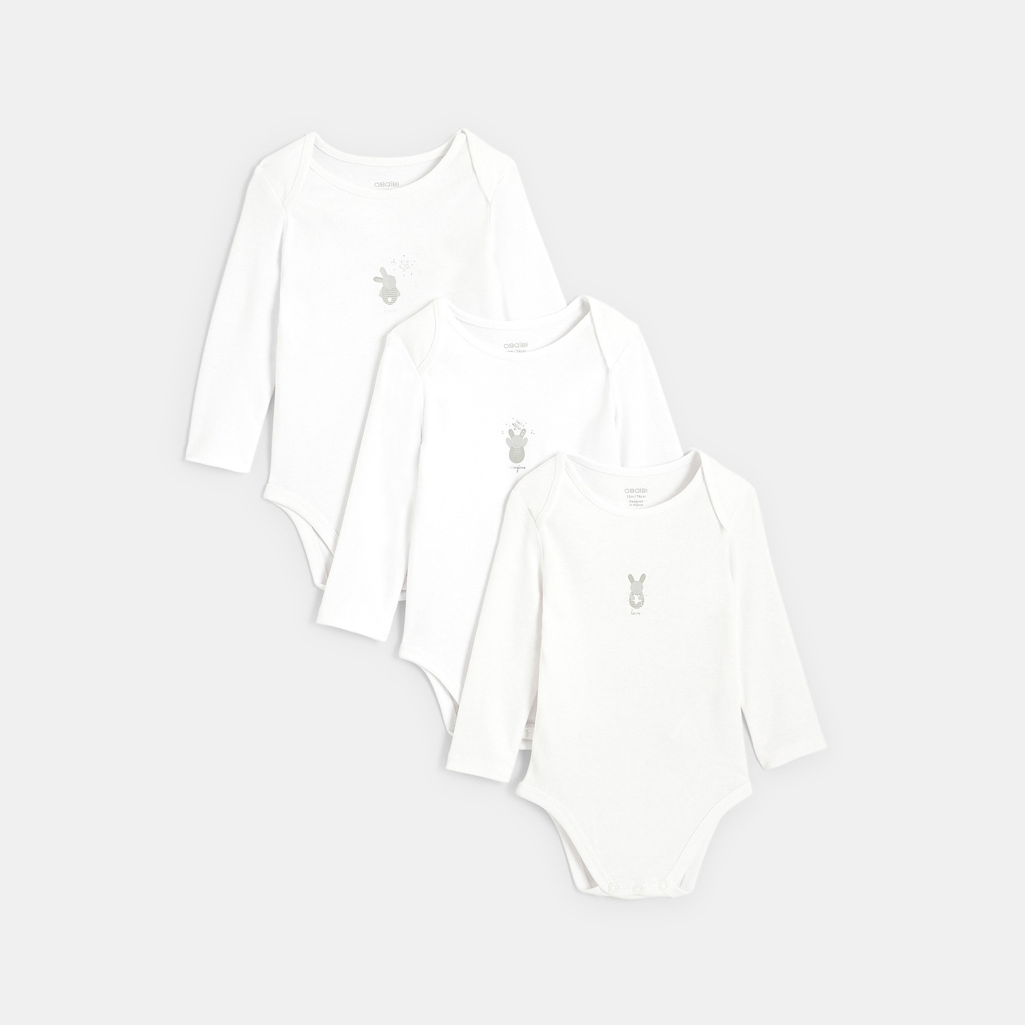 Body col US lapin (lot de 3) blanc naissance - blanc