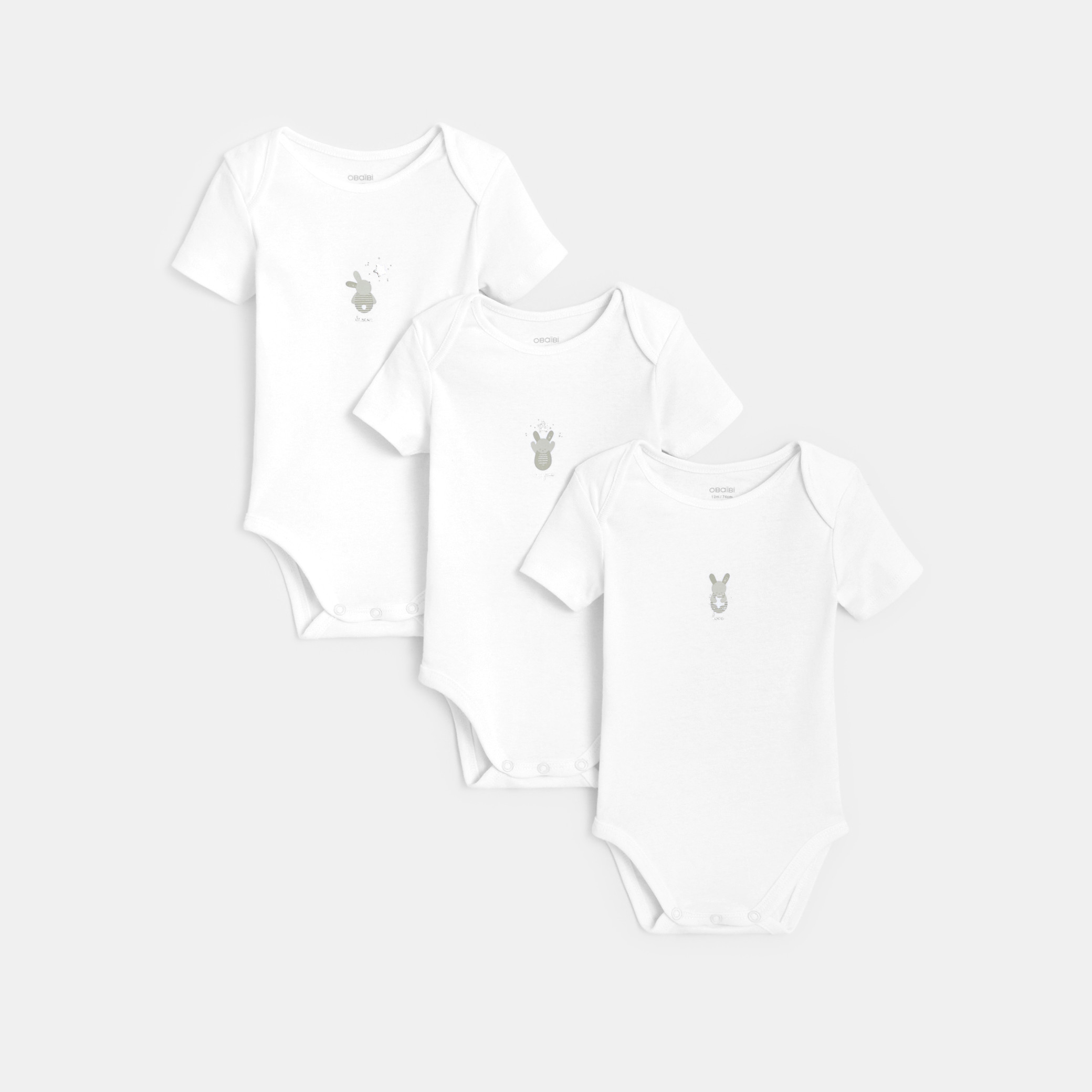 Body col US lapins (lot de 3) blanc naissance - blanc