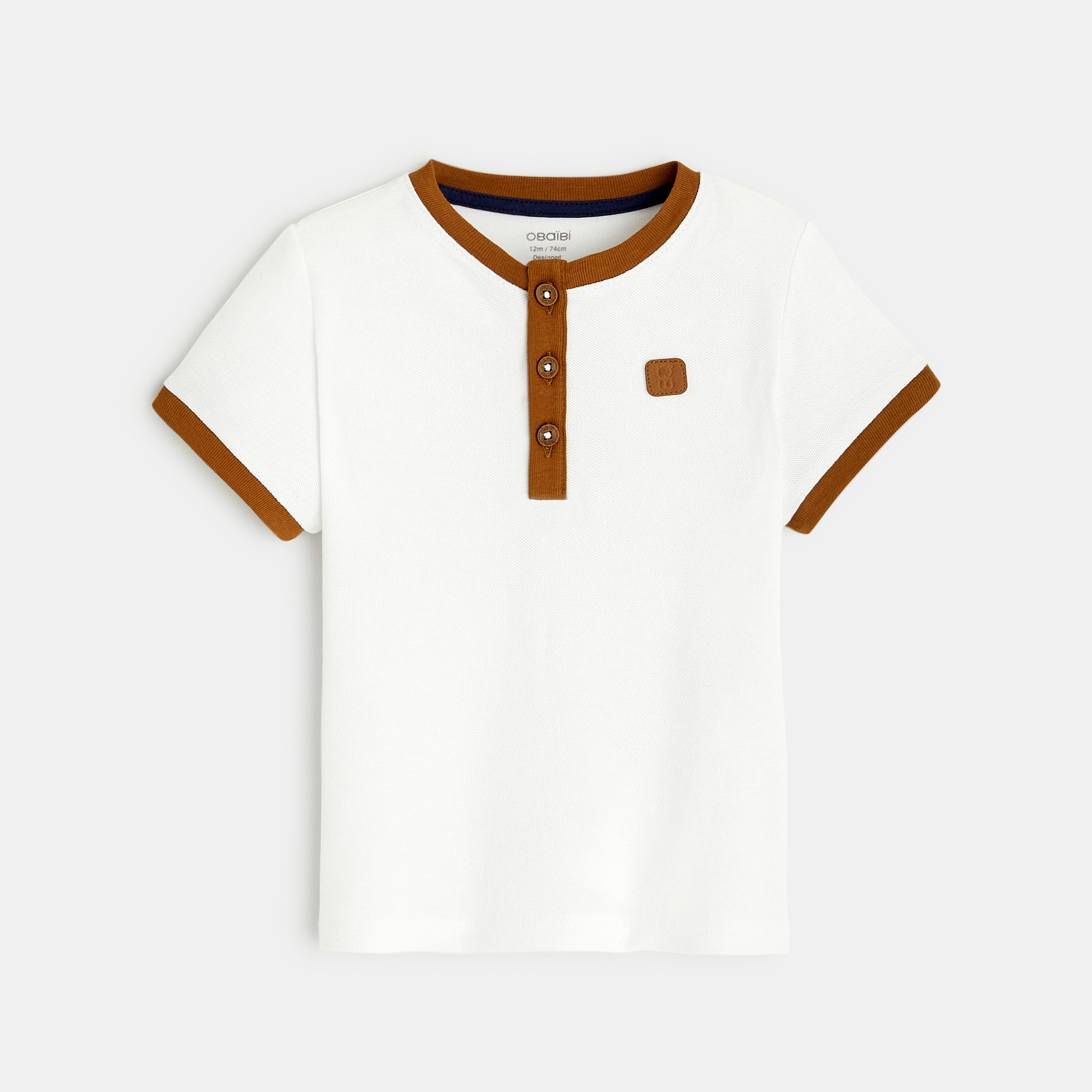 T-shirt col tunisien maille piquée blanc bébé garçon - Blanc